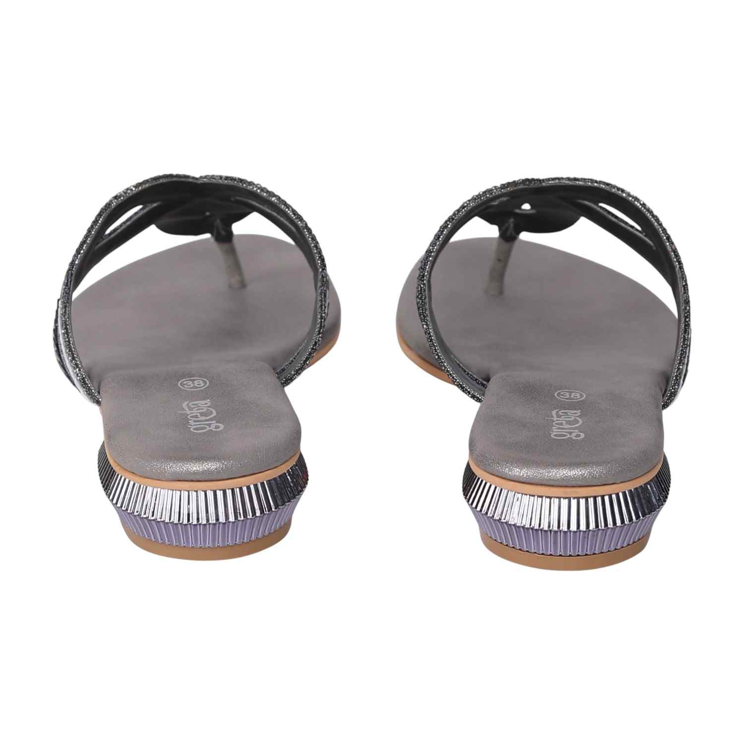 Women's Grey Ornate Strap Low Heel