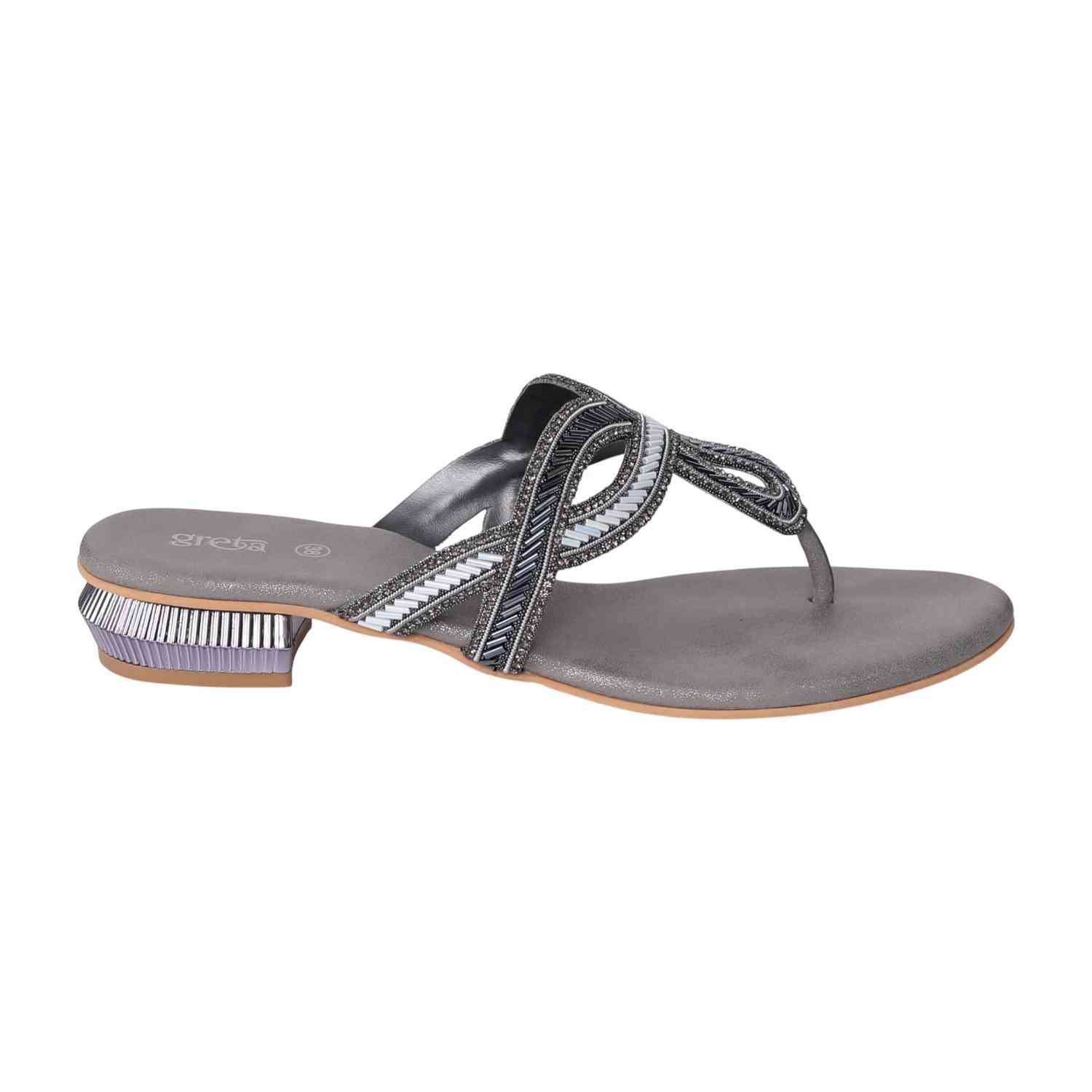 Women's Grey Ornate Strap Low Heel