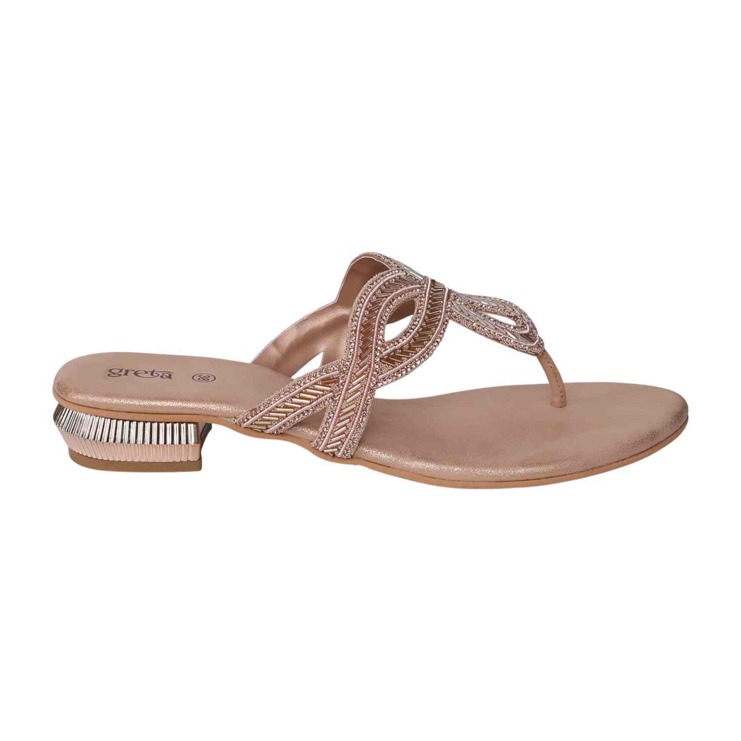 Women's Rosegold Ornate Strap Low Heel