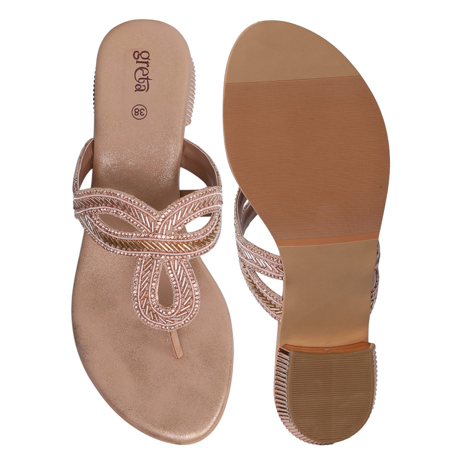 Women's Rosegold Ornate Strap Low Heel
