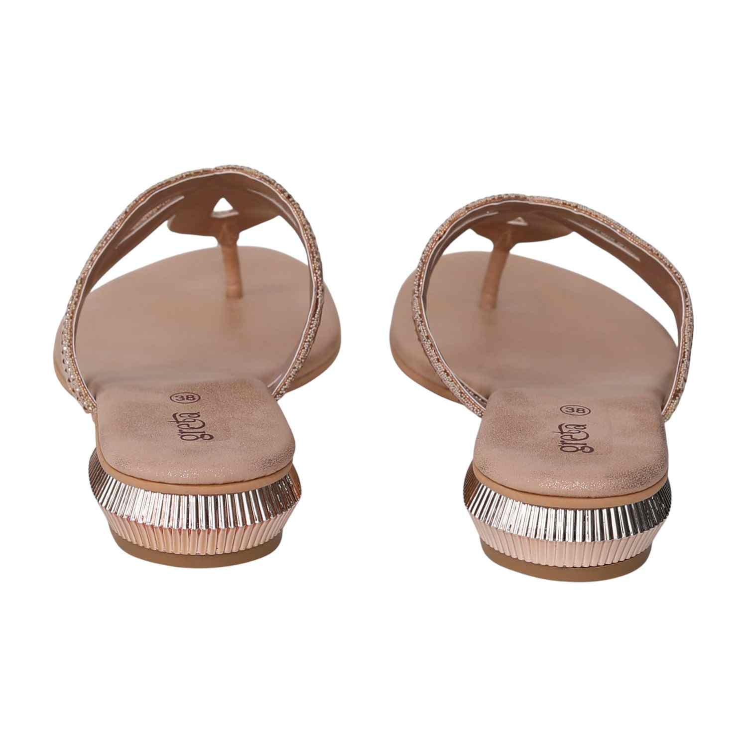 Women's Rosegold Ornate Strap Low Heel