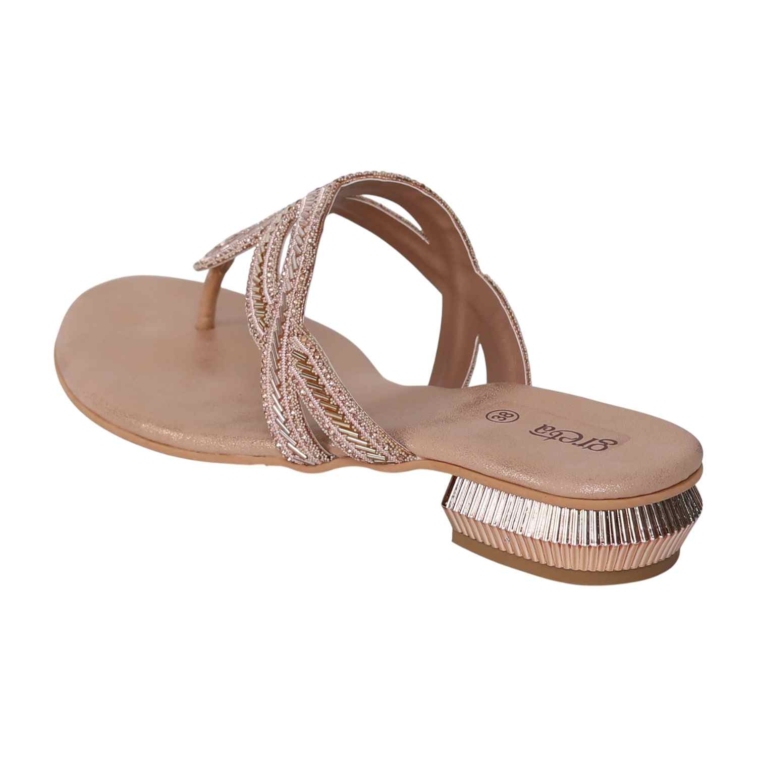 Women's Rosegold Ornate Strap Low Heel