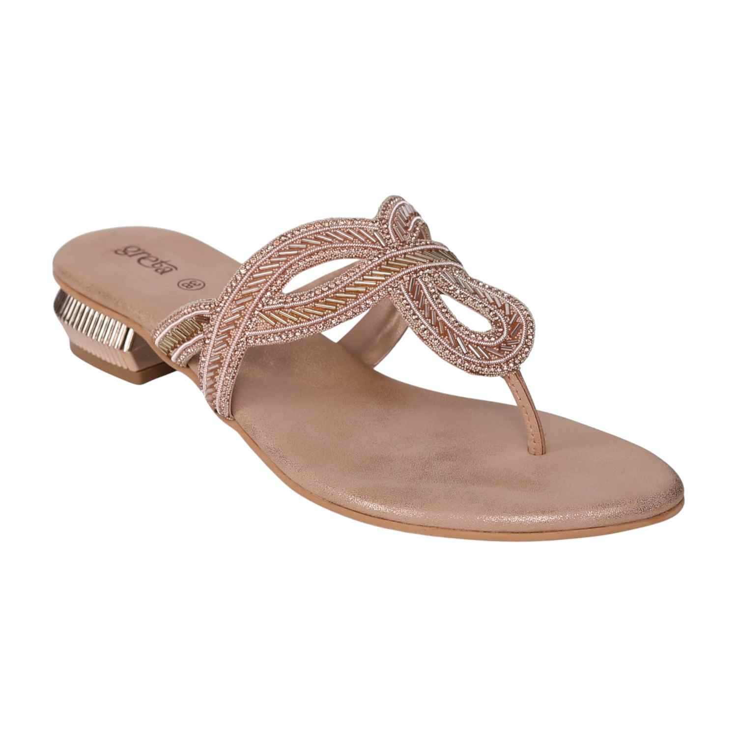Women's Rosegold Ornate Strap Low Heel