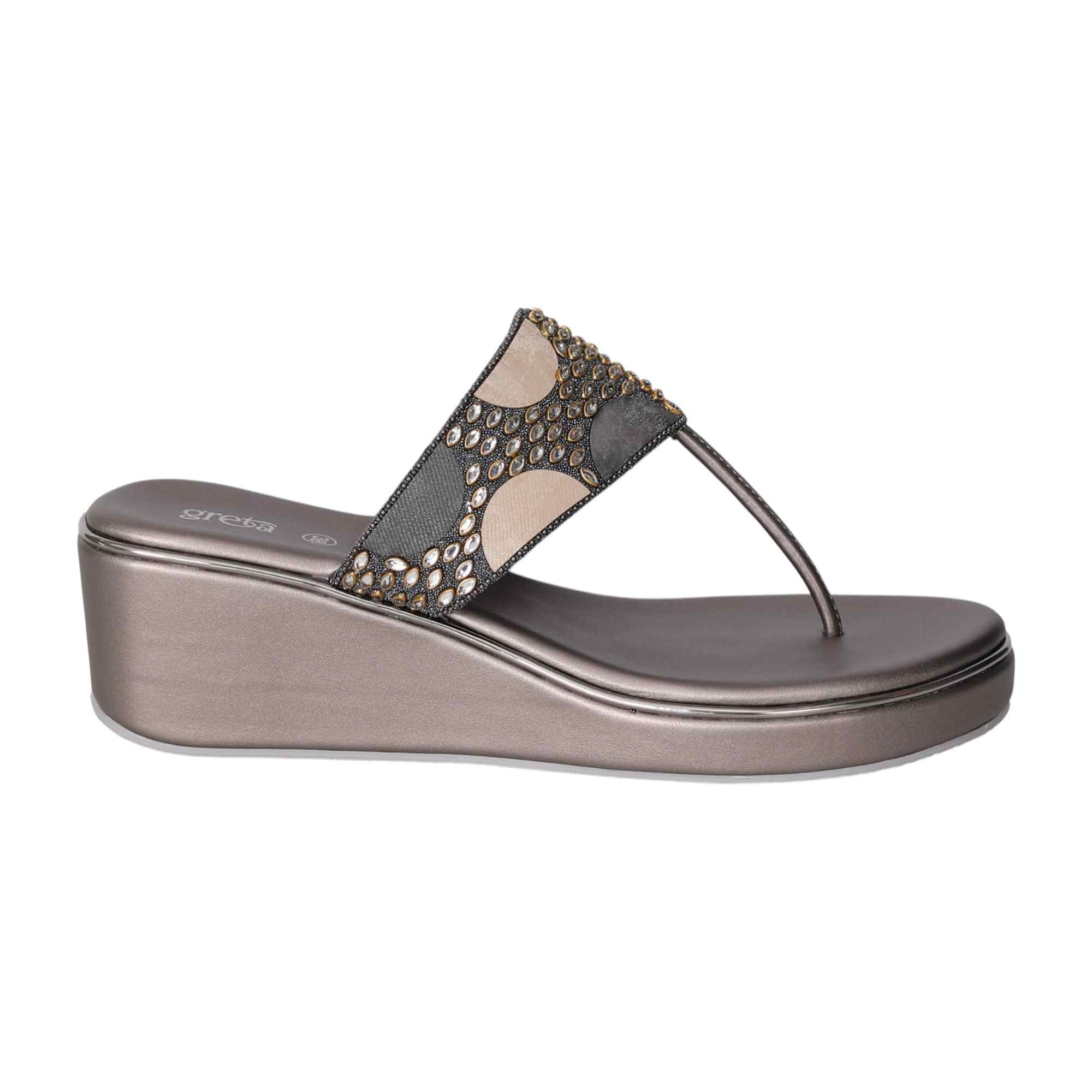 Grey Trendy Thong Heeled Sandals