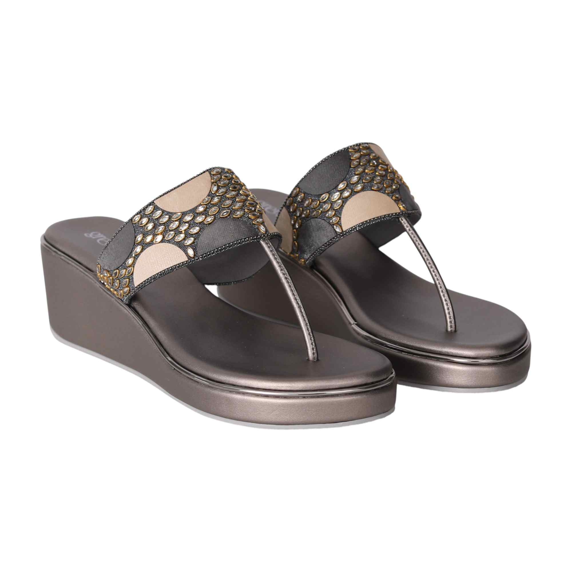 Grey Trendy Thong Heeled Sandals
