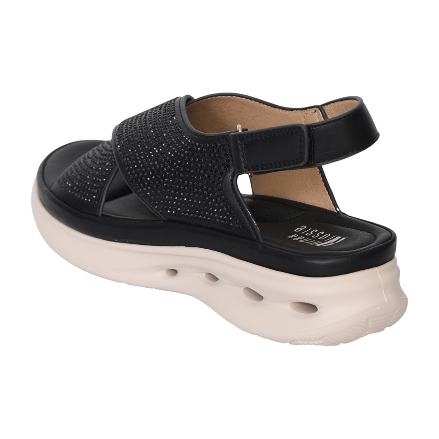 Women Black Sparkle Cross-Strap Comfort Sandals