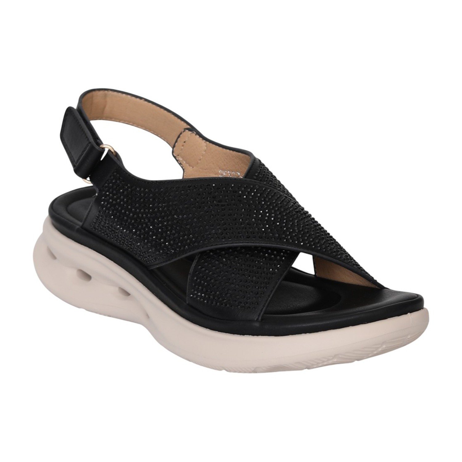 Women Black Sparkle Cross-Strap Comfort Sandals