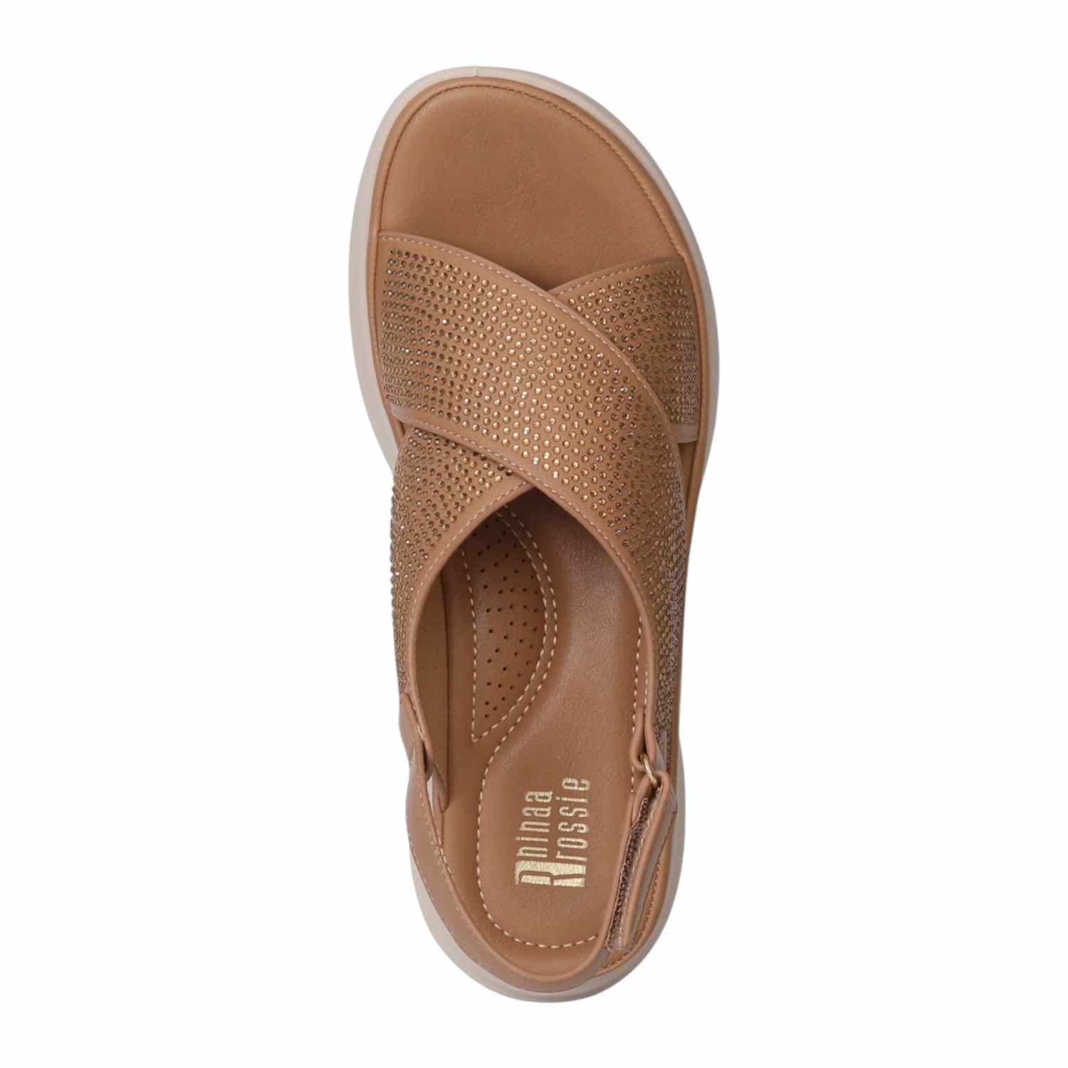 Women Camel Sparkle Cross-Strap Comfort Sandals