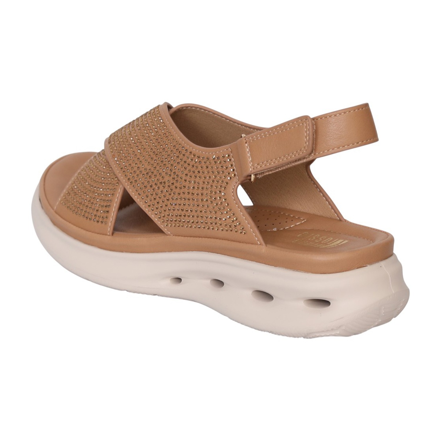 Women Camel Sparkle Cross-Strap Comfort Sandals