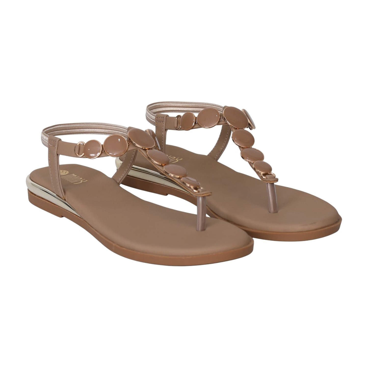 Women Beige JewelLink Flat Sandals