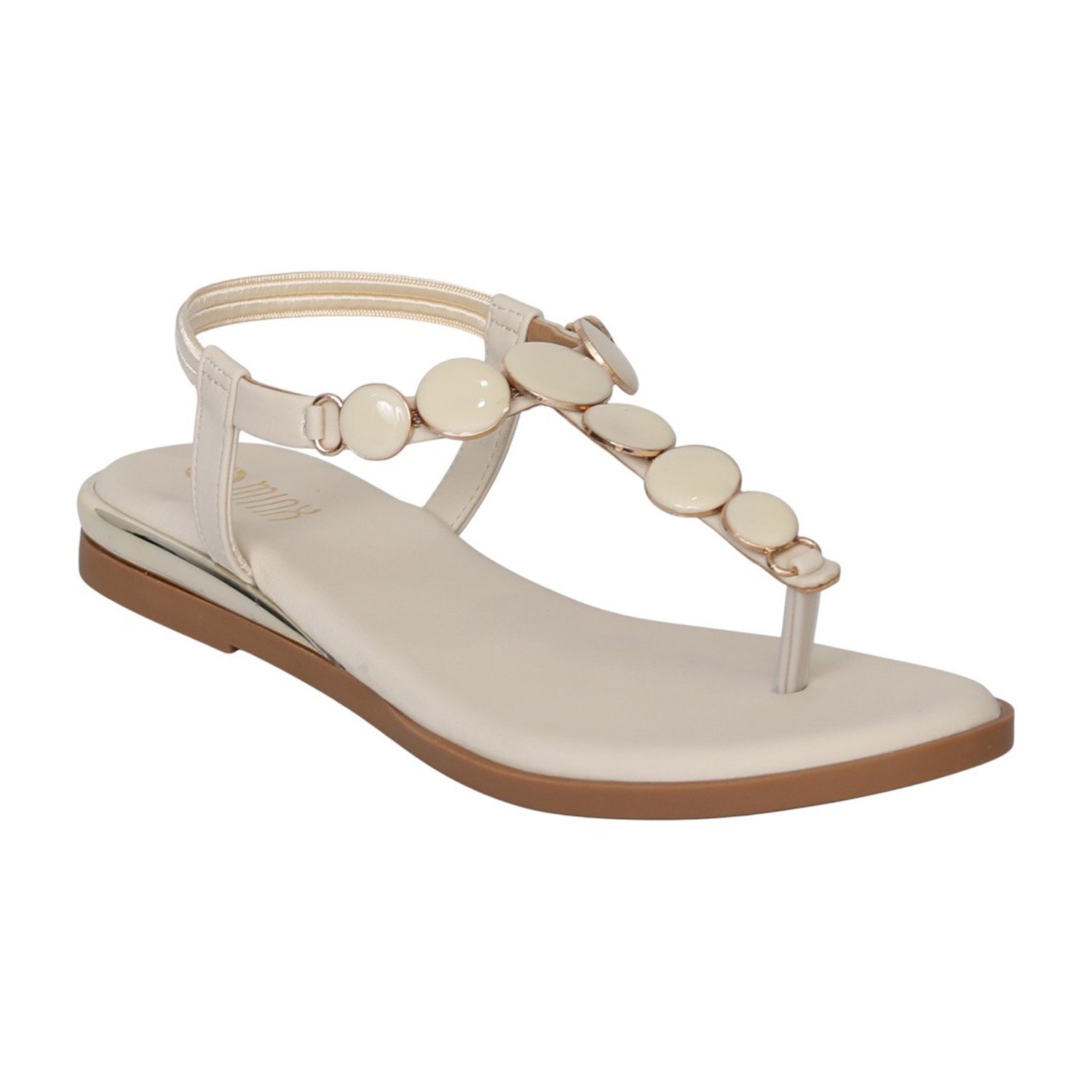 Women Cream JewelLink Flat Sandals