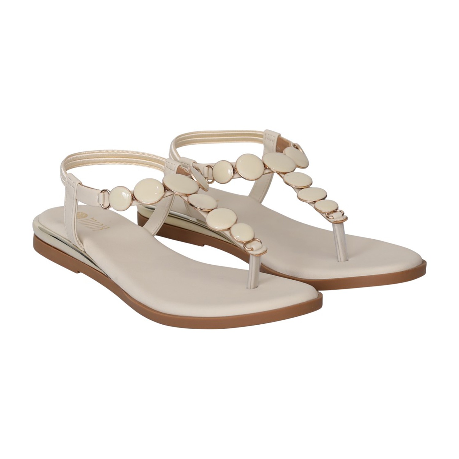Women Cream JewelLink Flat Sandals
