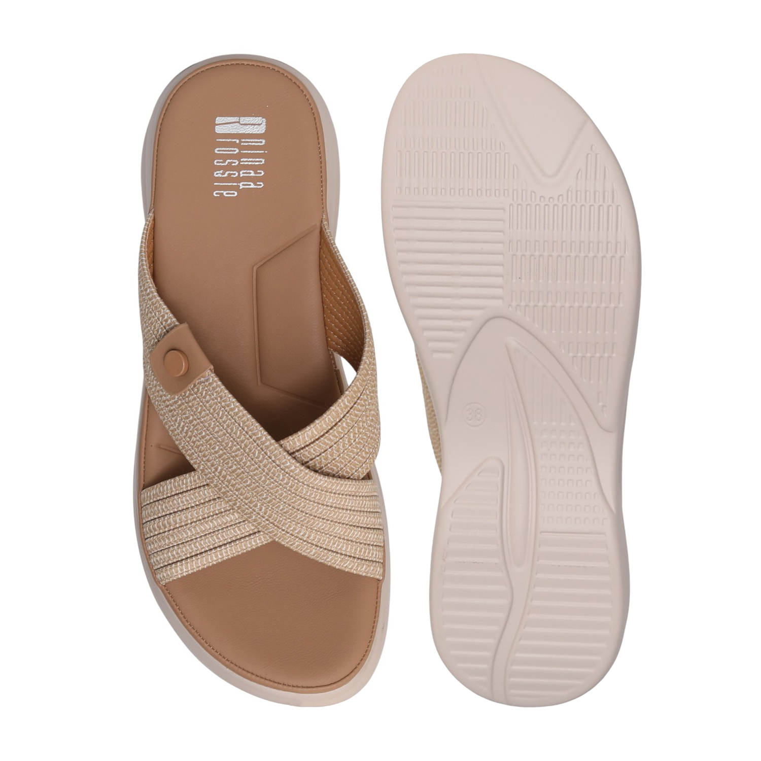Women Soft Cream Cross Slide Sandals