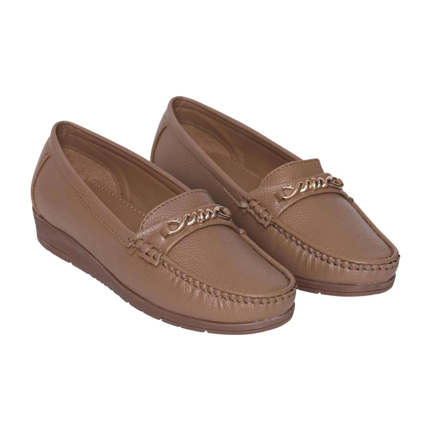 Greta Women’s Casual Chain-Detail Comfort Brown Loafers