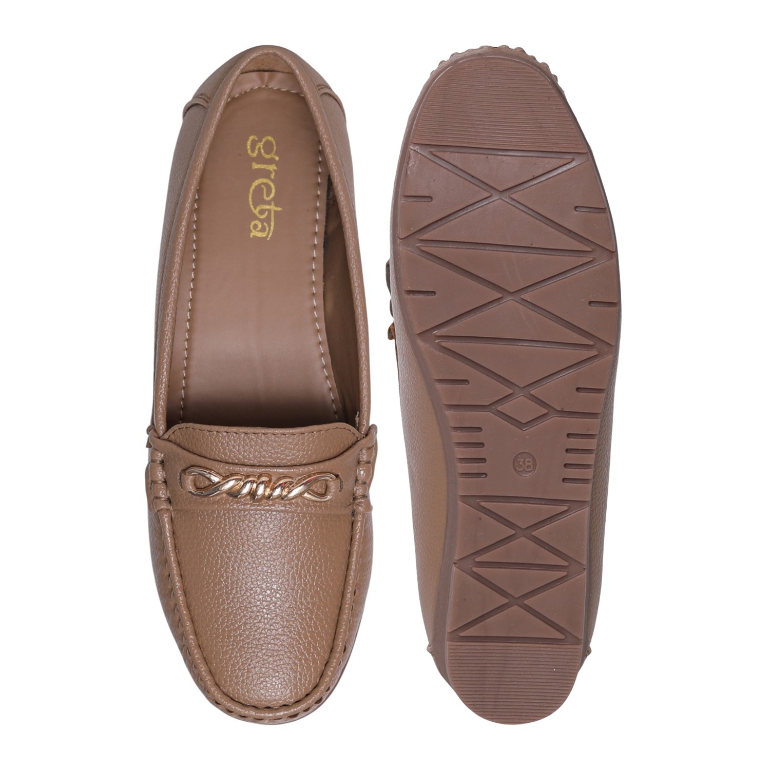 Greta Women’s Casual Chain-Detail Comfort Brown Loafers