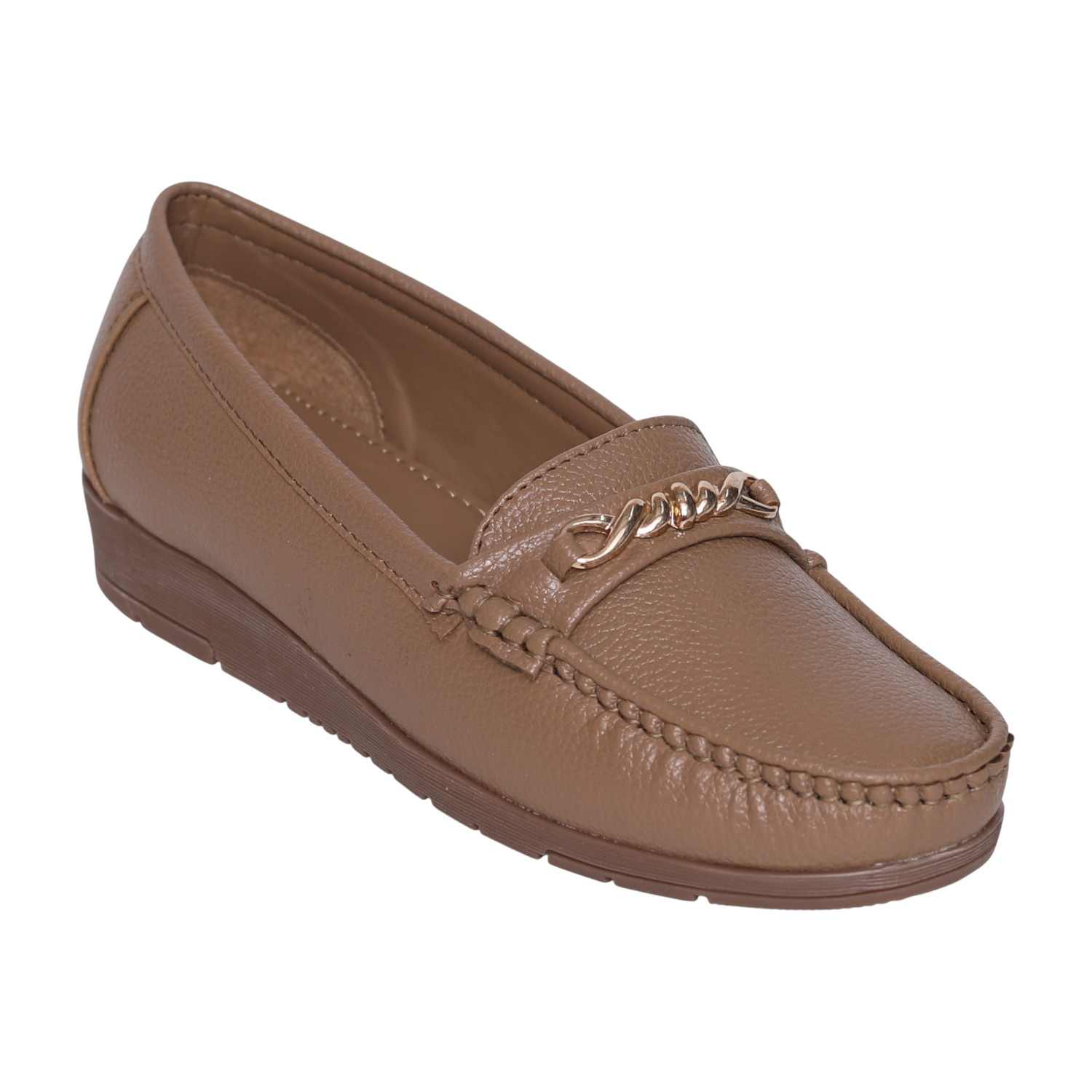 Greta Women’s Casual Chain-Detail Comfort Brown Loafers