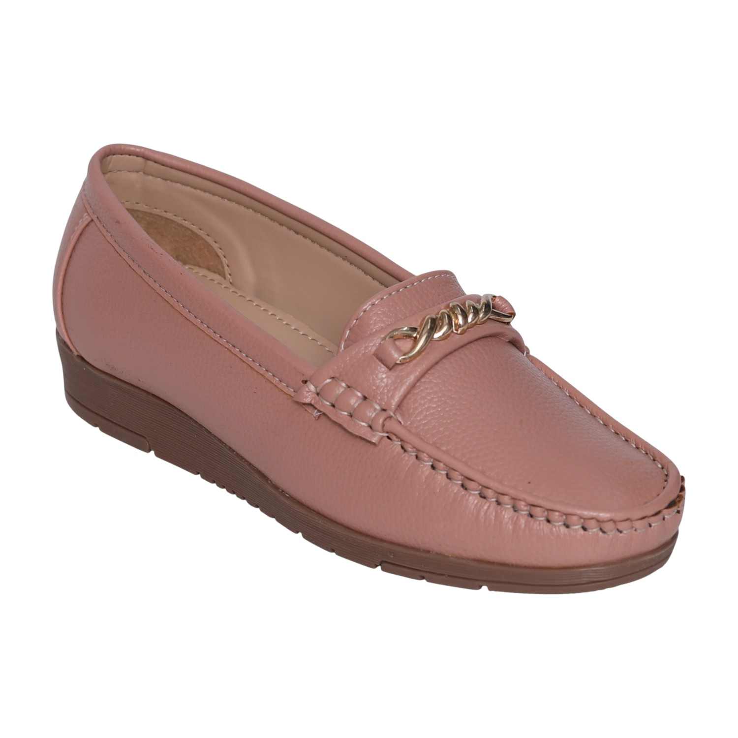 Greta Women’s Casual Chain-Detail Comfort Peach Loafers