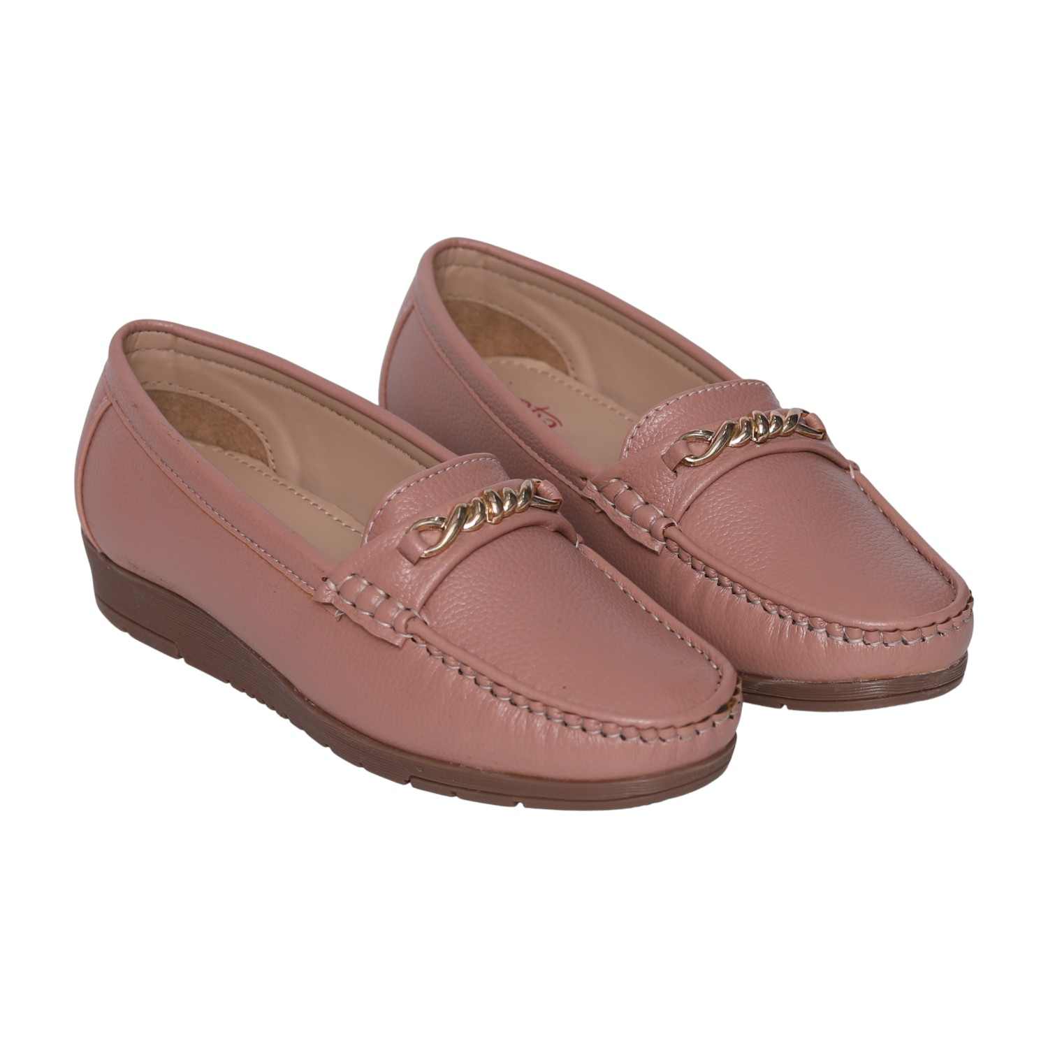 Greta Women’s Casual Chain-Detail Comfort Peach Loafers
