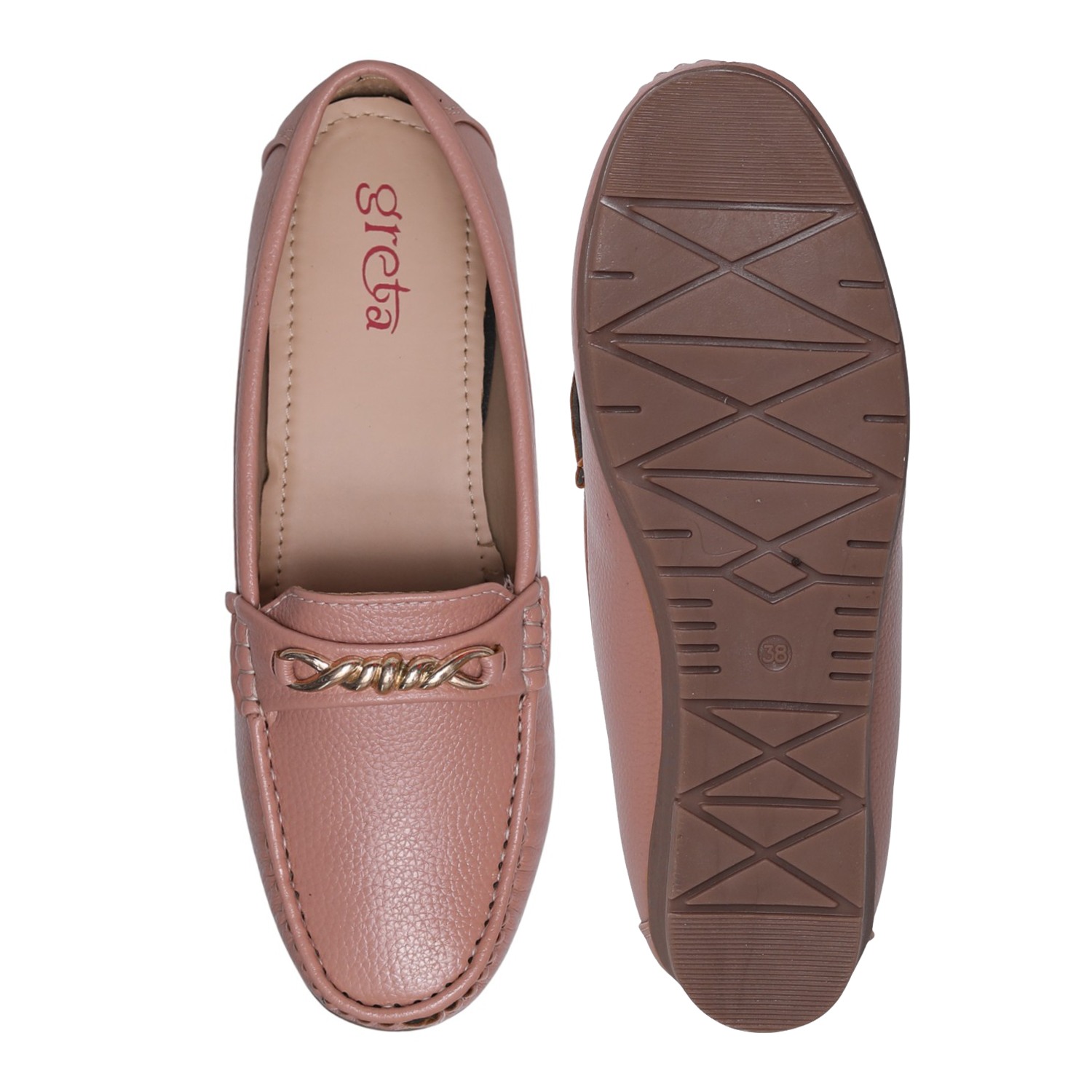 Greta Women’s Casual Chain-Detail Comfort Peach Loafers