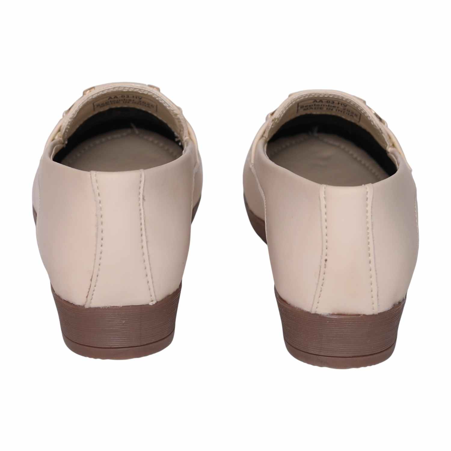 Greta Women’s Textured Beige Slip-On Loafers with Decorative Buckle