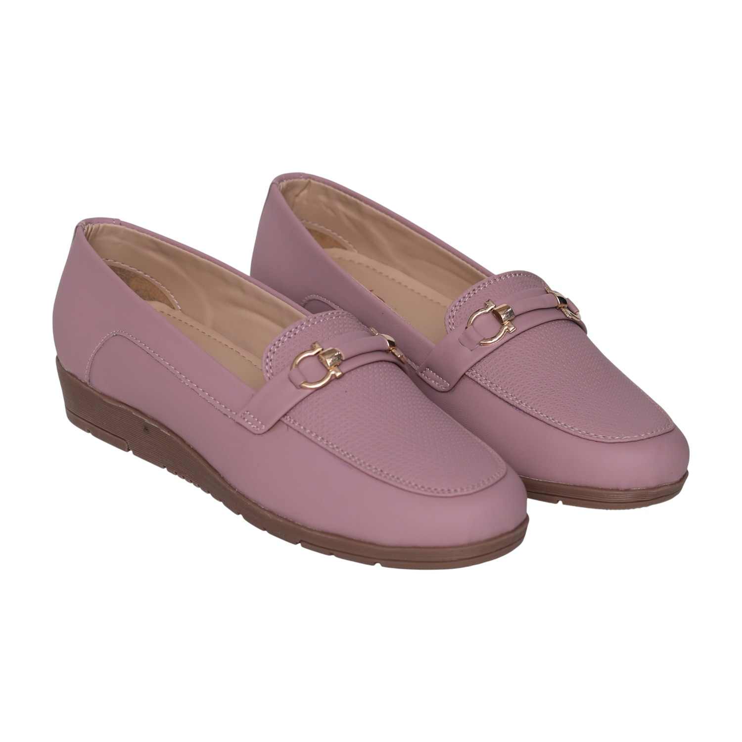 Greta Women’s Textured Peach Slip-On Loafers with Decorative Buckle