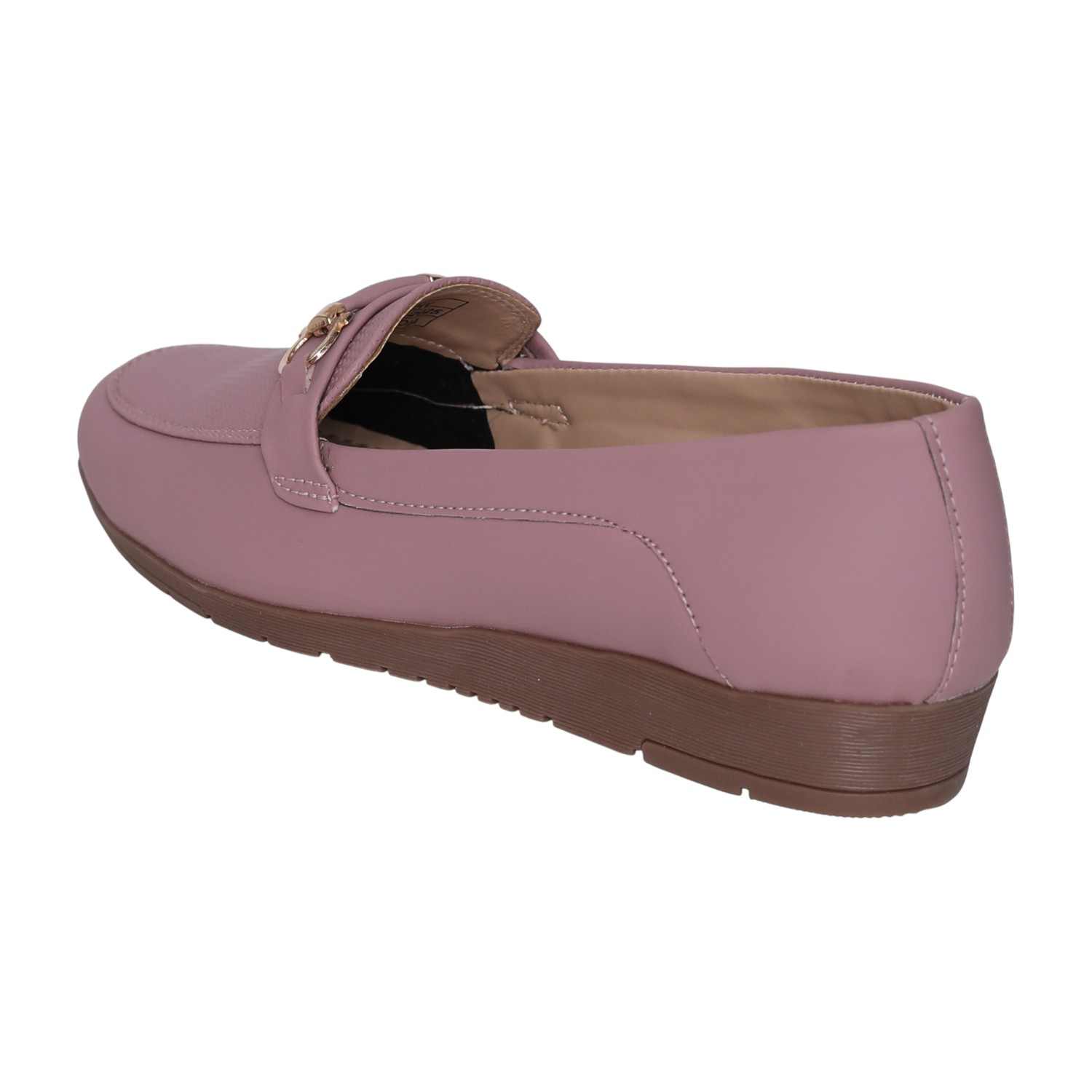 Greta Women’s Textured Peach Slip-On Loafers with Decorative Buckle
