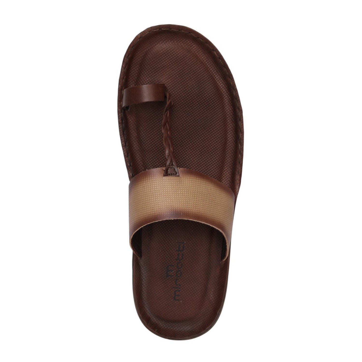 Men Brown Leather Toe-Ring Slip-On Sandals