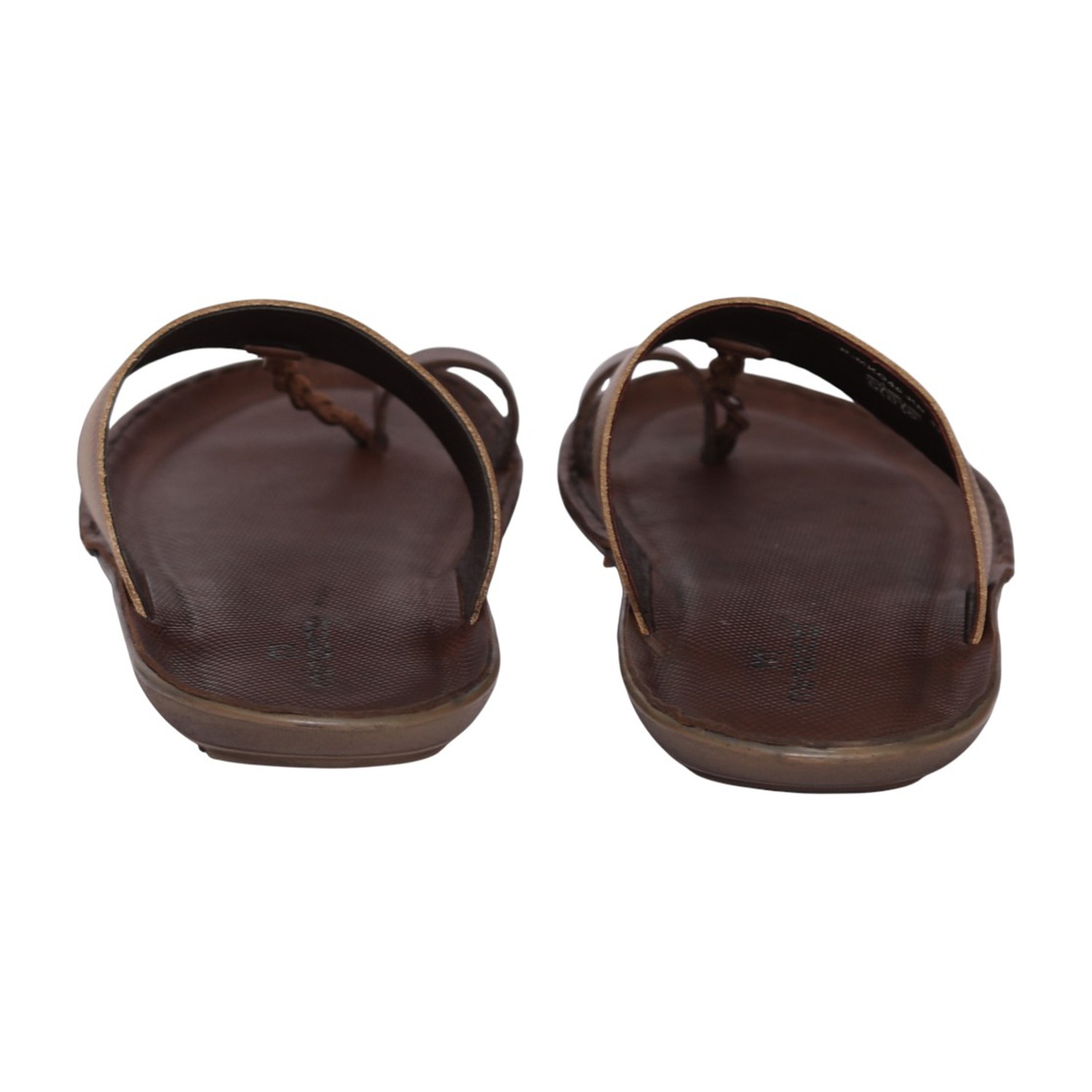 Men Brown Leather Toe-Ring Slip-On Sandals