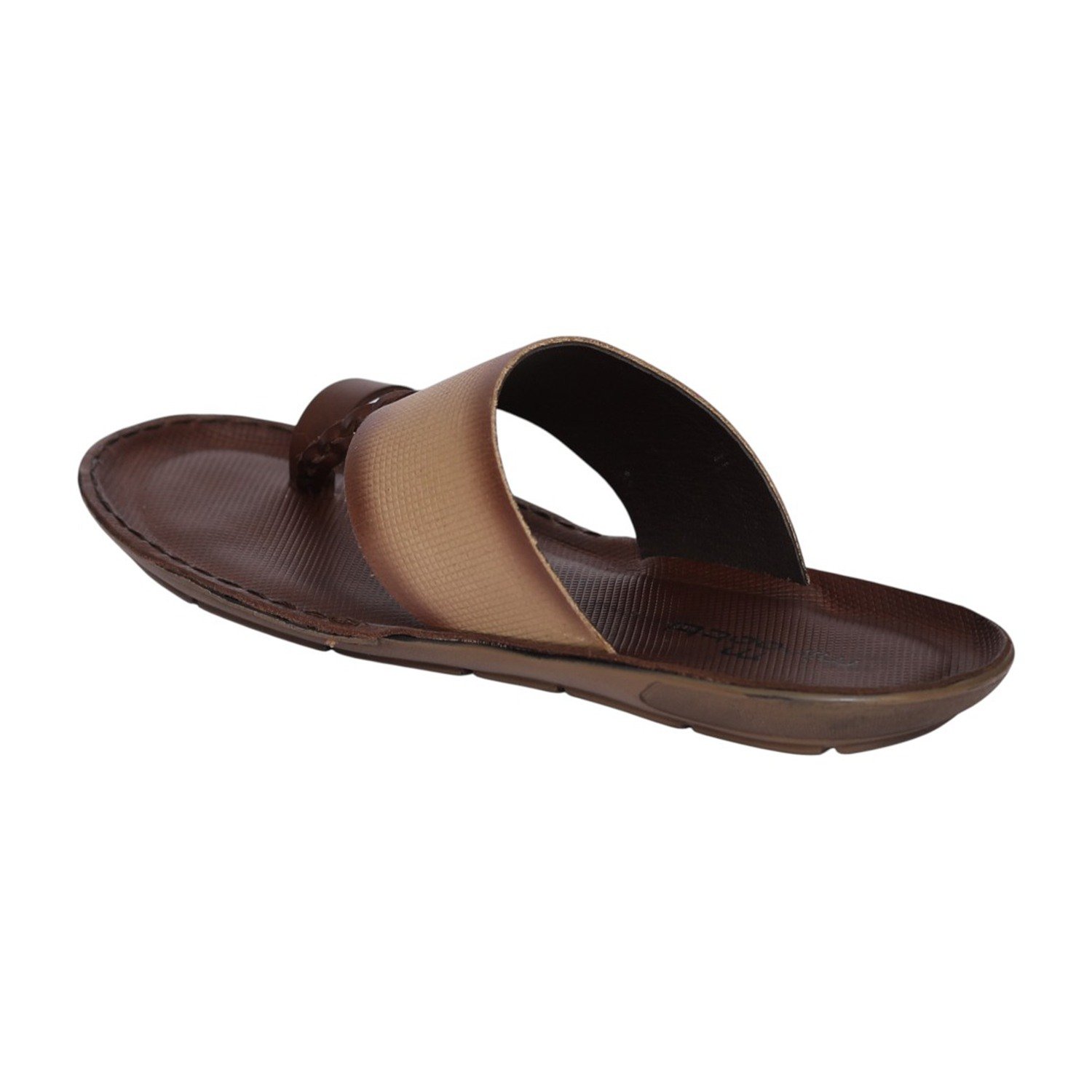 Men Brown Leather Toe-Ring Slip-On Sandals