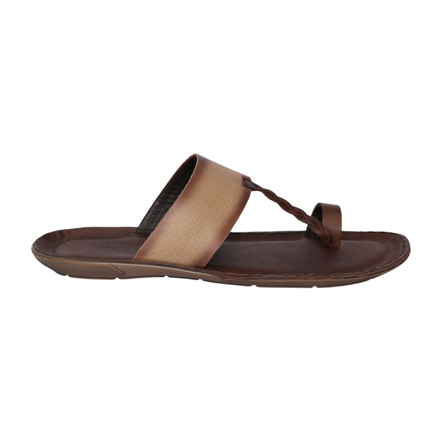 Men Brown Leather Toe-Ring Slip-On Sandals