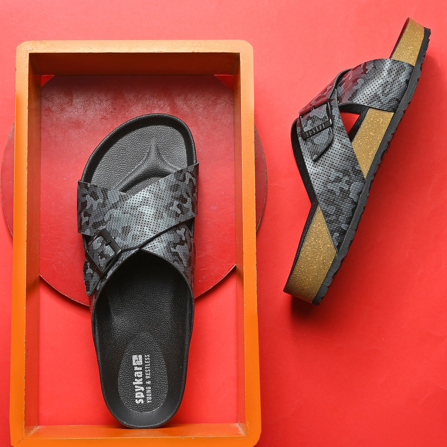 Spykar Empire 2.0 Black Camo Sandals