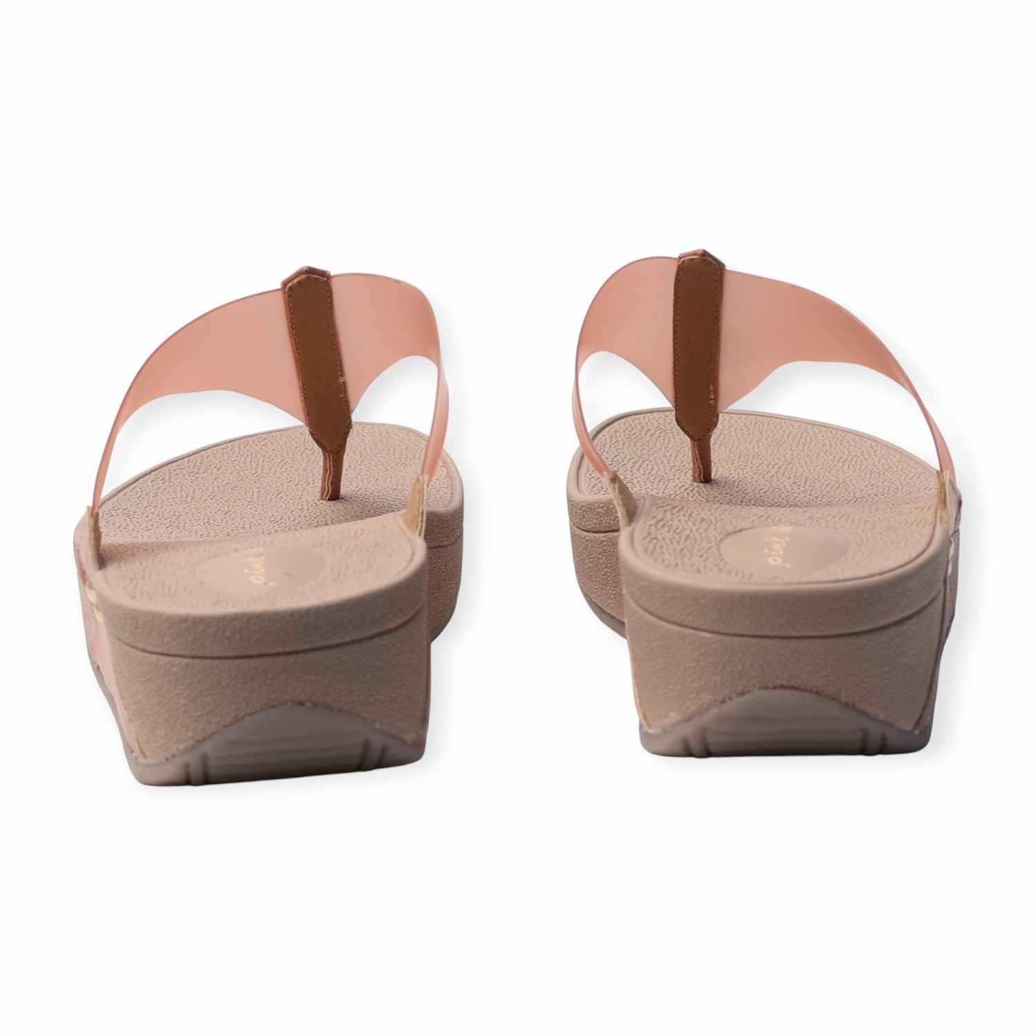Pinkleaf Women’s Peach Transparent Strap Wedge Sandals with Embellished Detailing