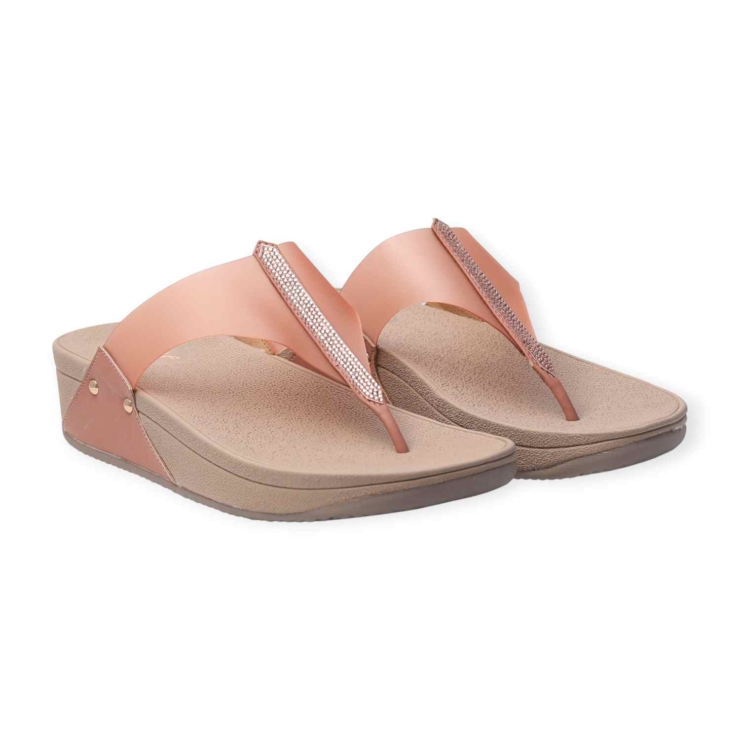 Pinkleaf Women’s Peach Transparent Strap Wedge Sandals with Embellished Detailing