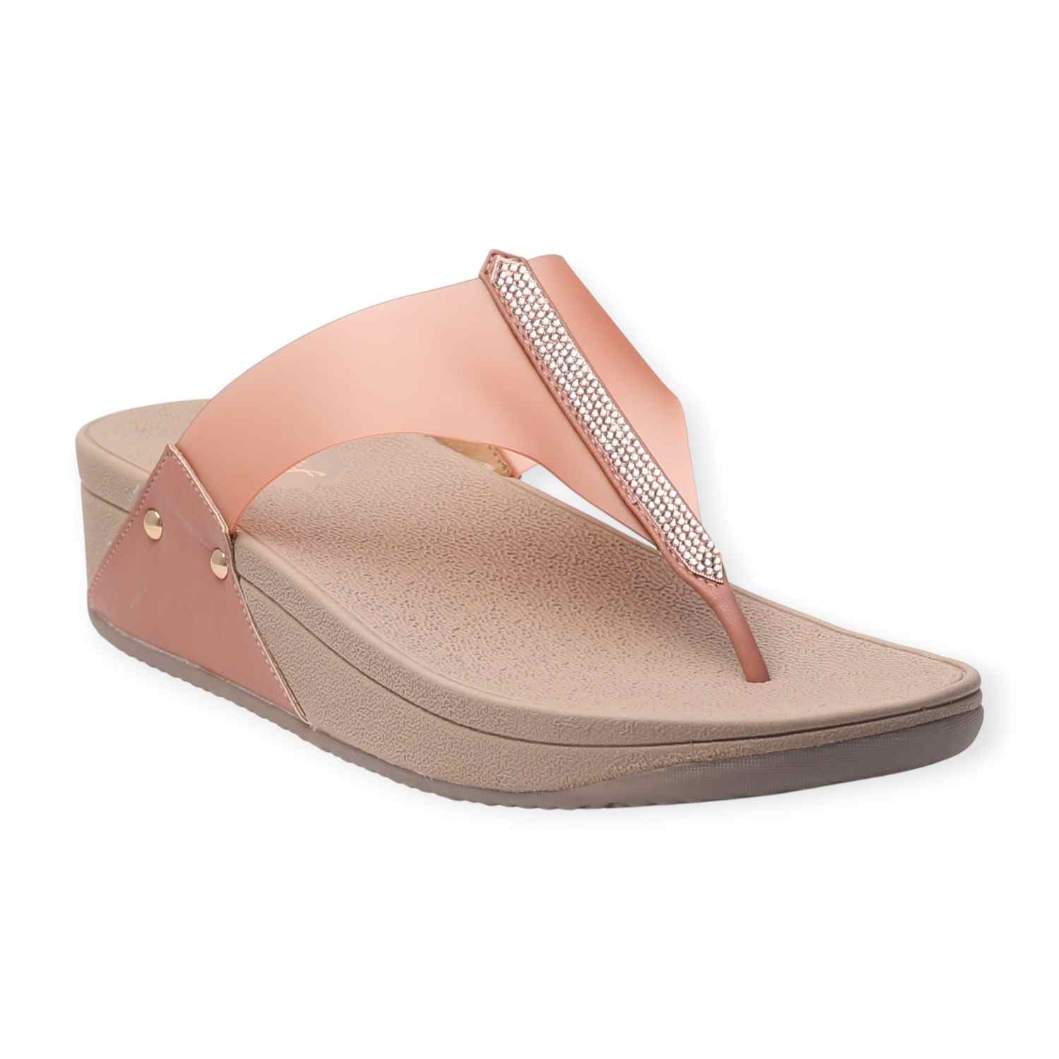 Pinkleaf Women’s Peach Transparent Strap Wedge Sandals with Embellished Detailing