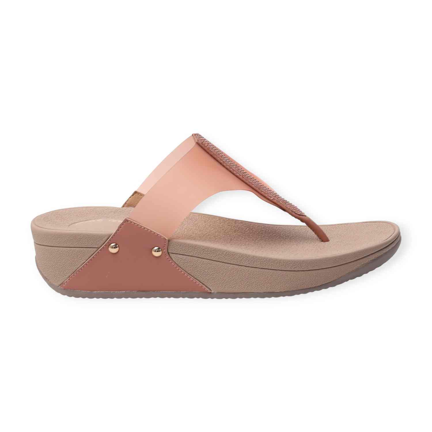 Pinkleaf Women’s Peach Transparent Strap Wedge Sandals with Embellished Detailing