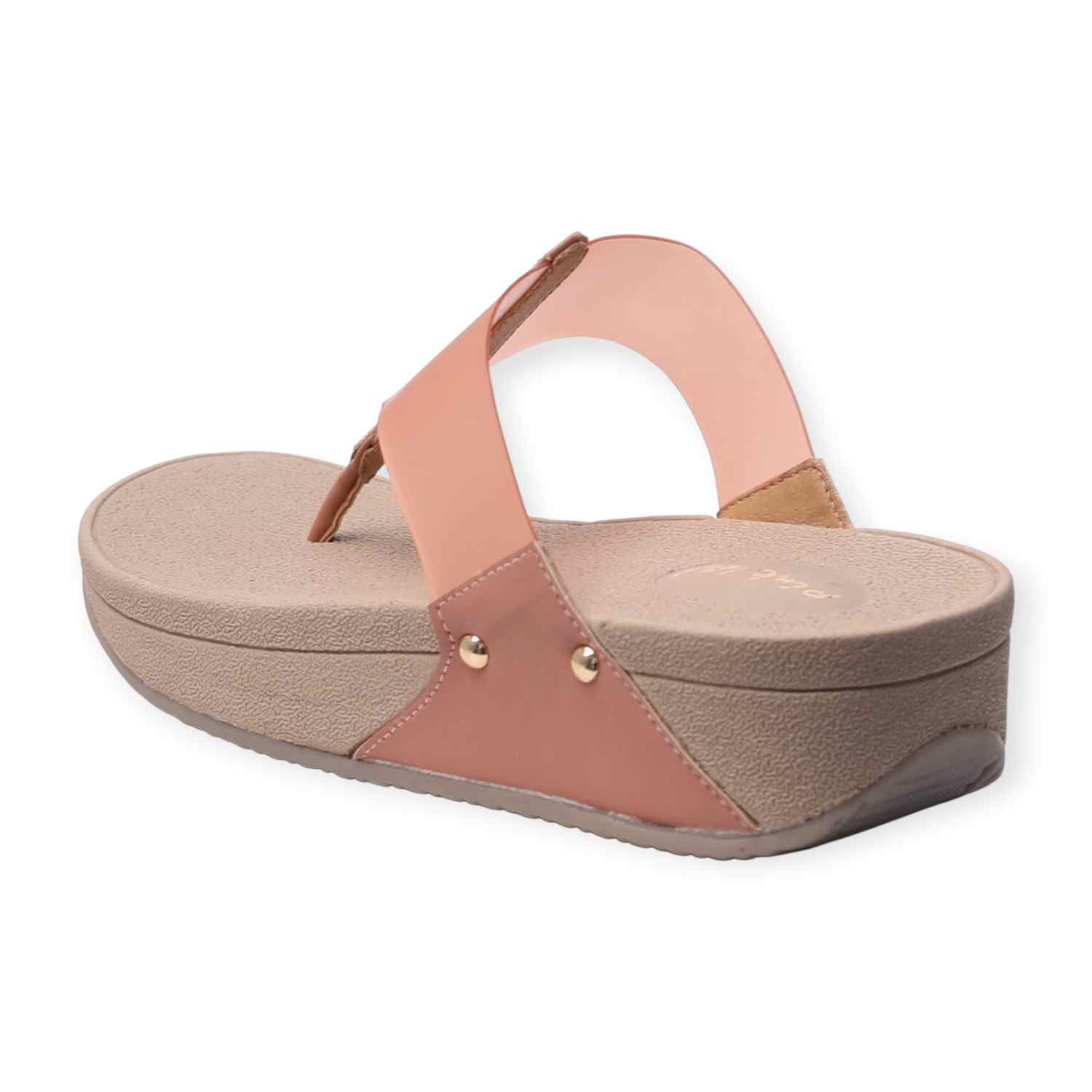 Pinkleaf Women’s Peach Transparent Strap Wedge Sandals with Embellished Detailing