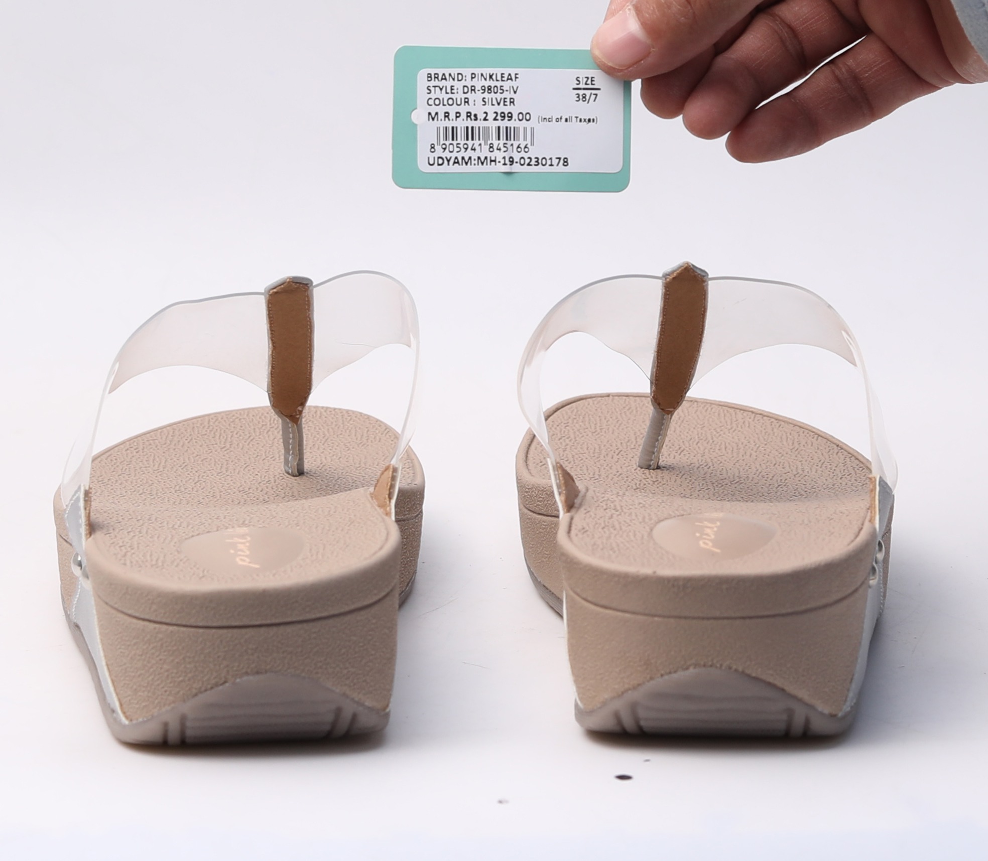 Pinkleaf Women’s Silver Transparent Strap Wedge Sandals with Embellished Detailing