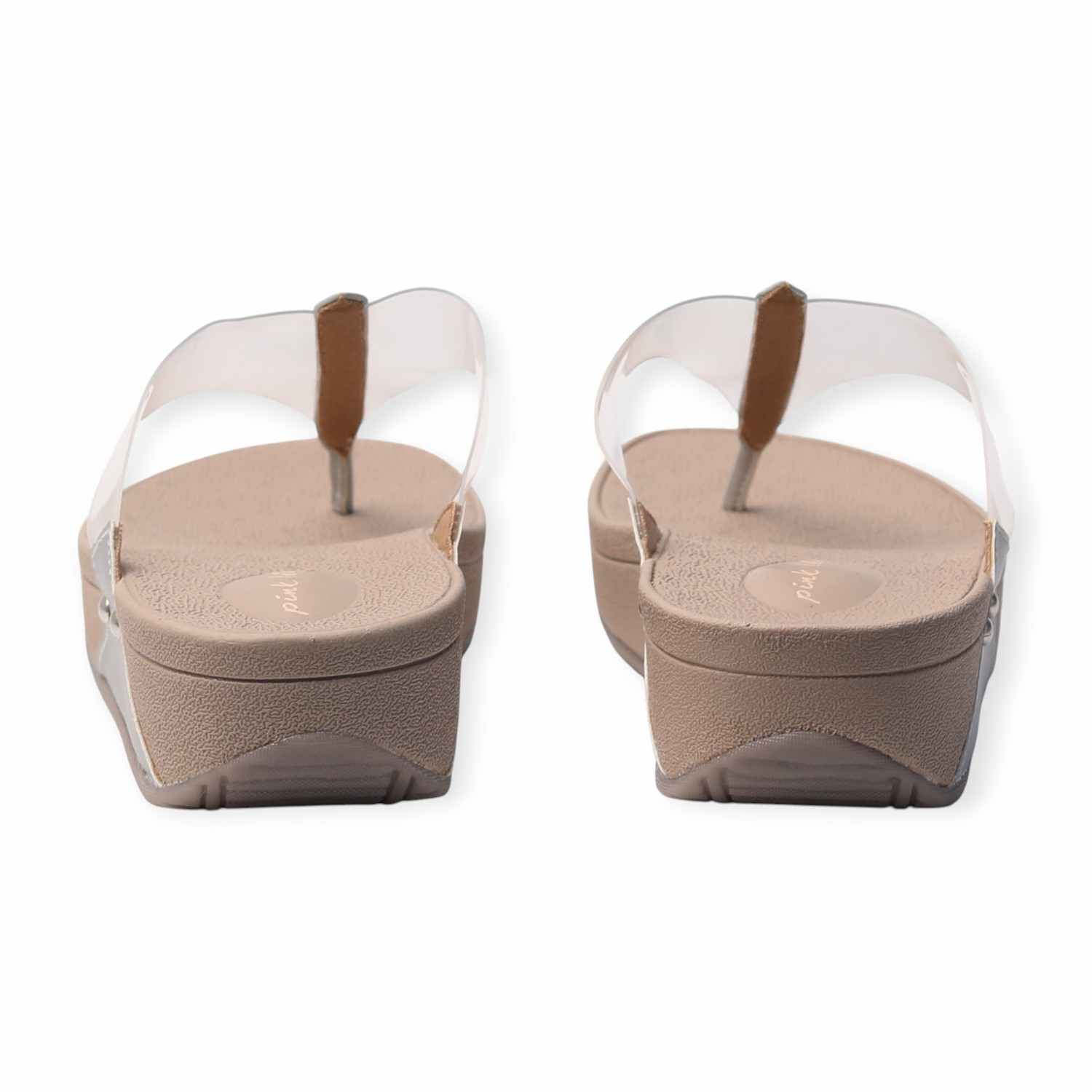 Pinkleaf Women’s Silver Transparent Strap Wedge Sandals with Embellished Detailing