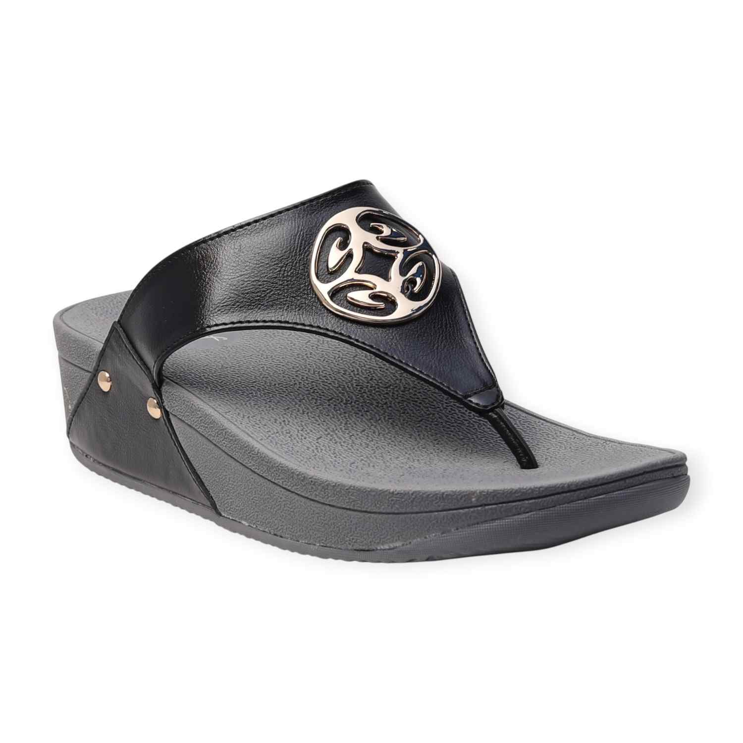 Pinkleaf Women’s Black Metallic Sandals