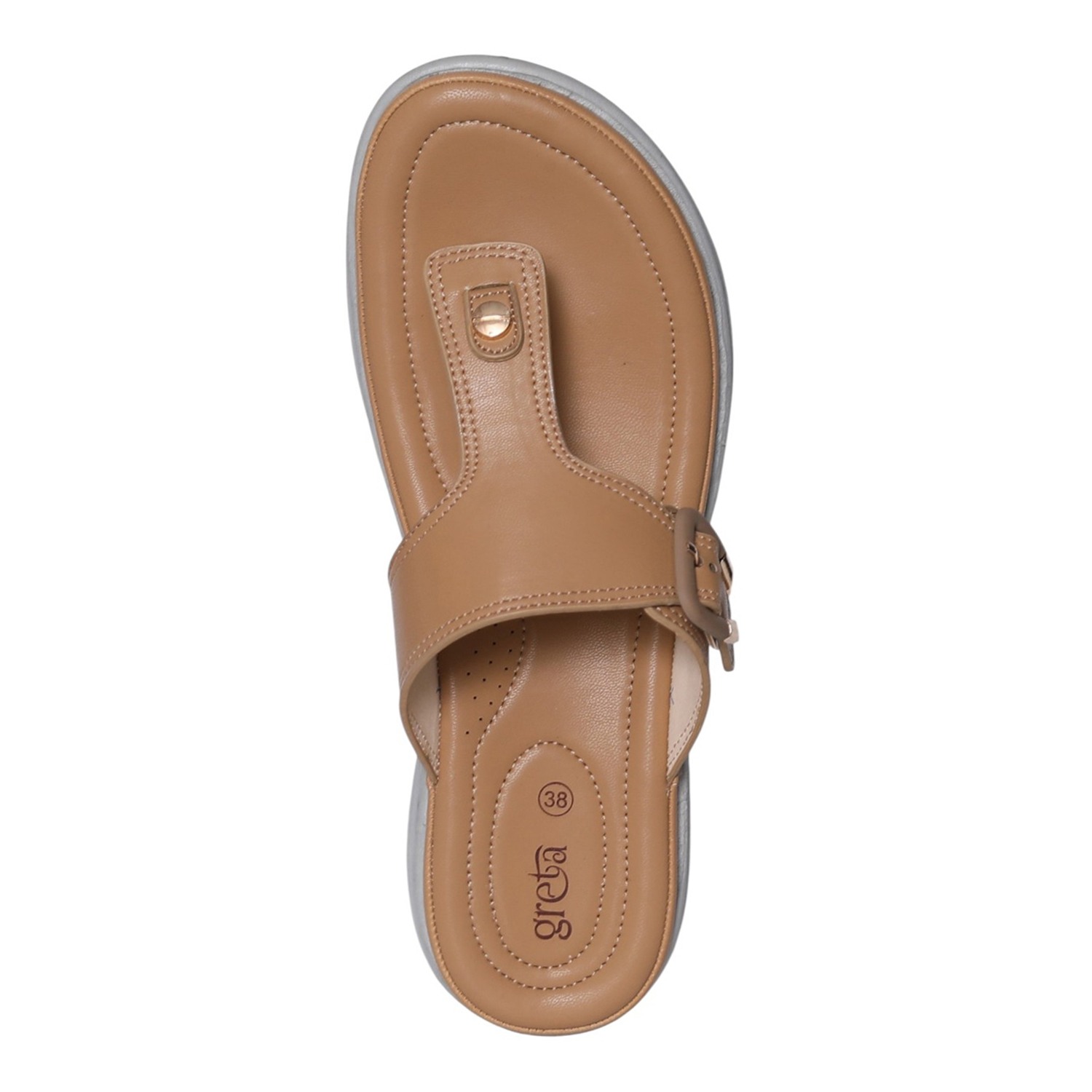 greta | Women Beige Toe-Post Buckle Sandals|3