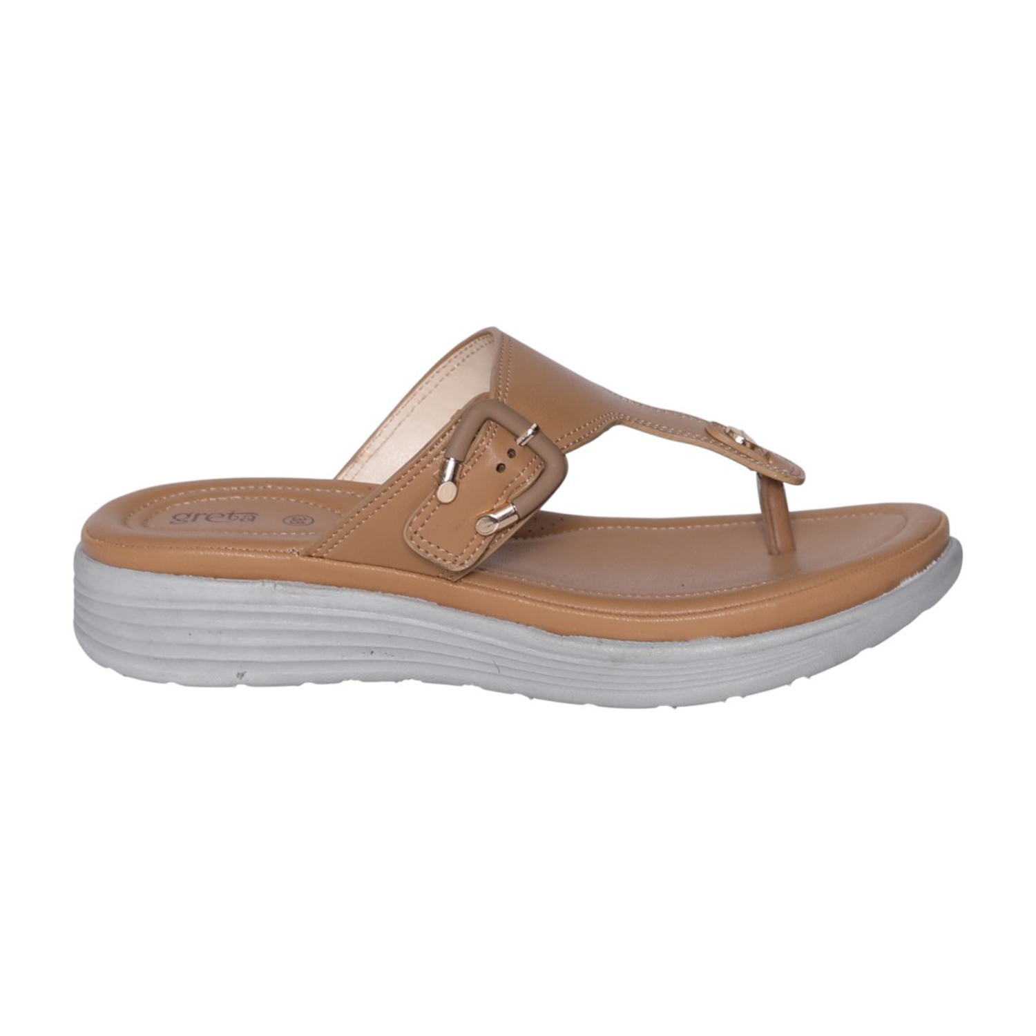greta | Women Beige Toe-Post Buckle Sandals|2