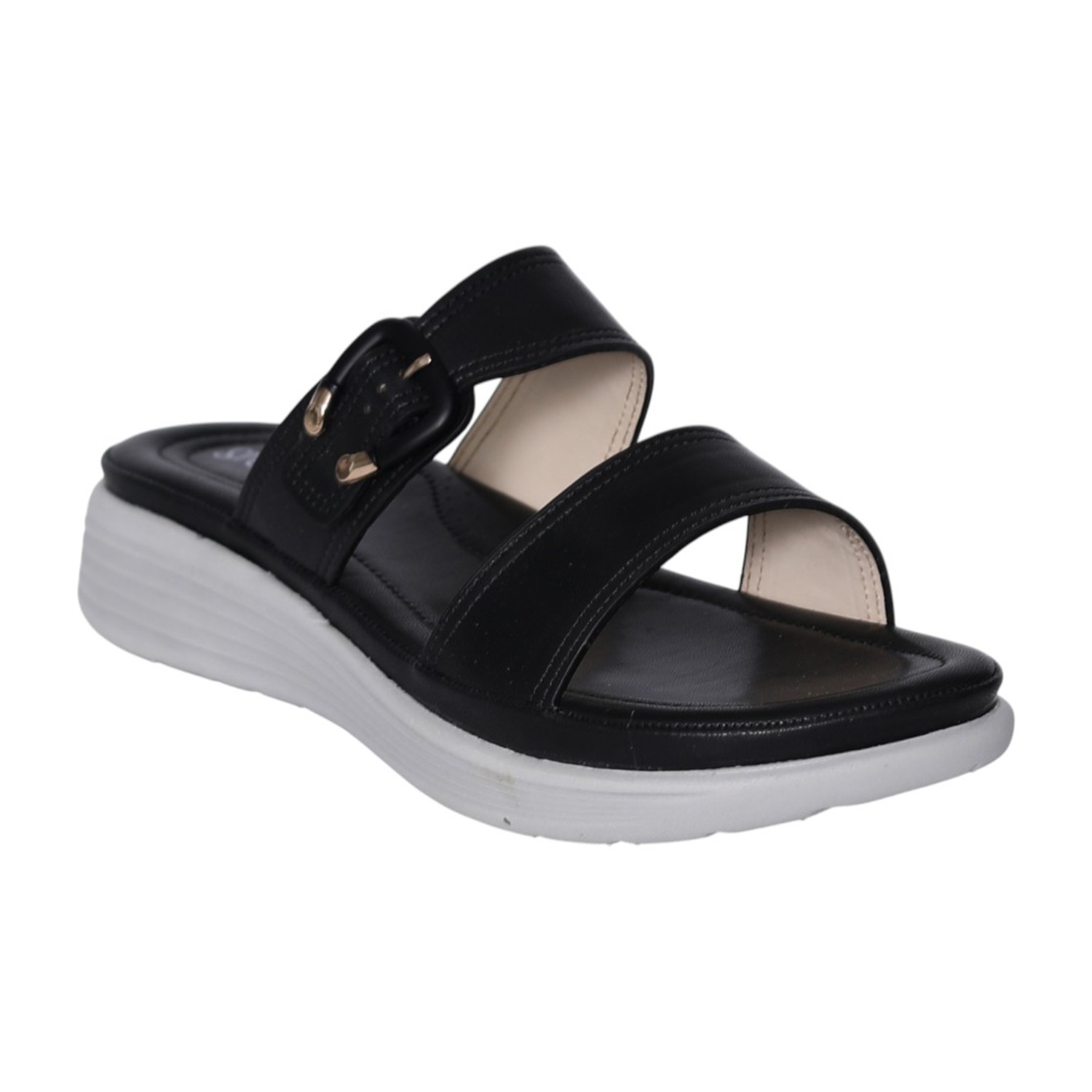 Women Black Dual-Strap Comfort Sandals