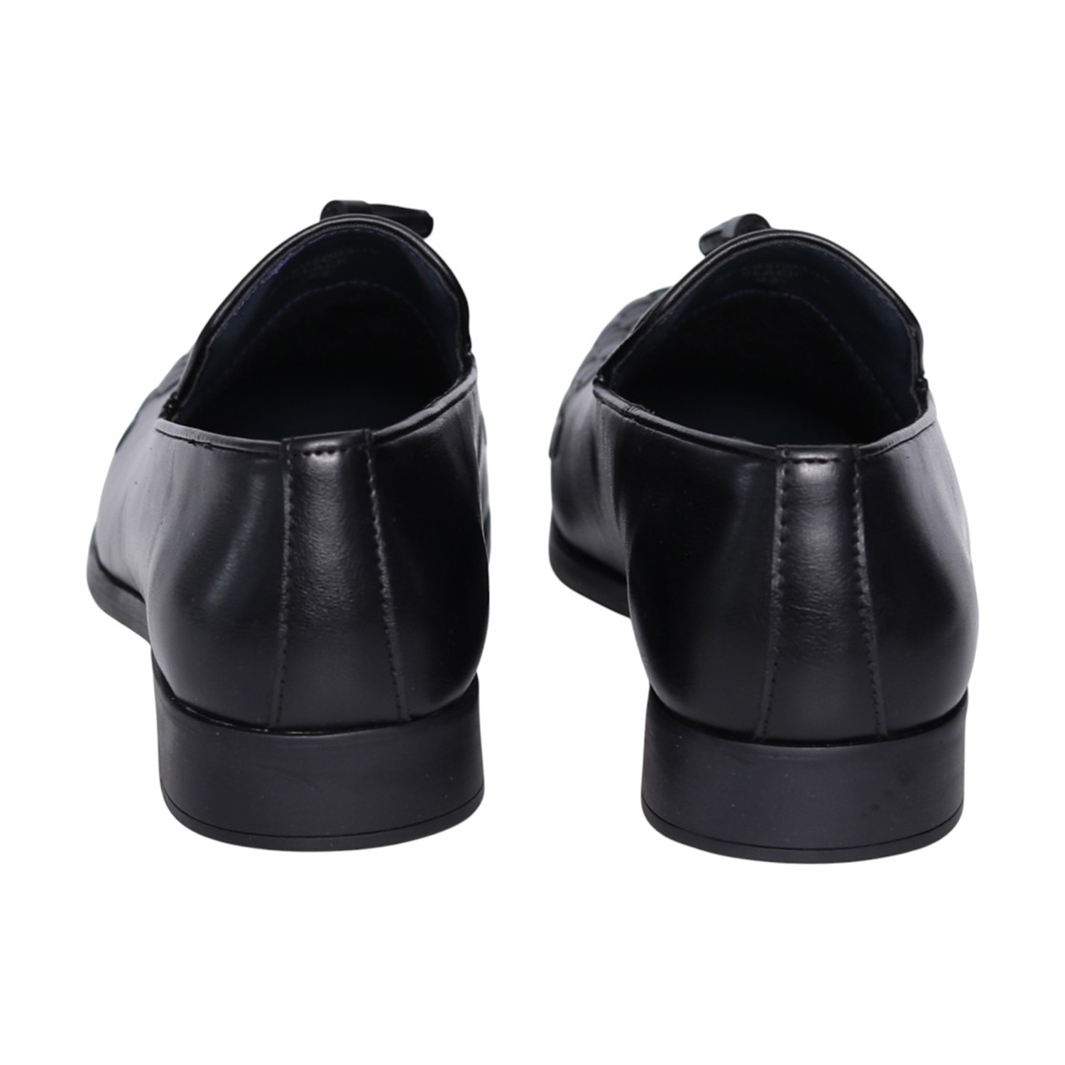 Men Black Leather Tassel Loafers with Woven Toe Detail