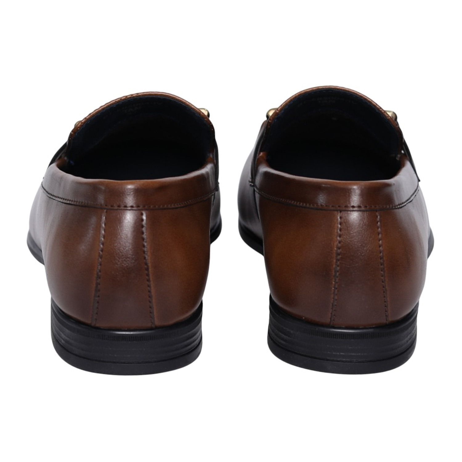 Men Tan Leather Horsebit Loafers with Perforated Vamp