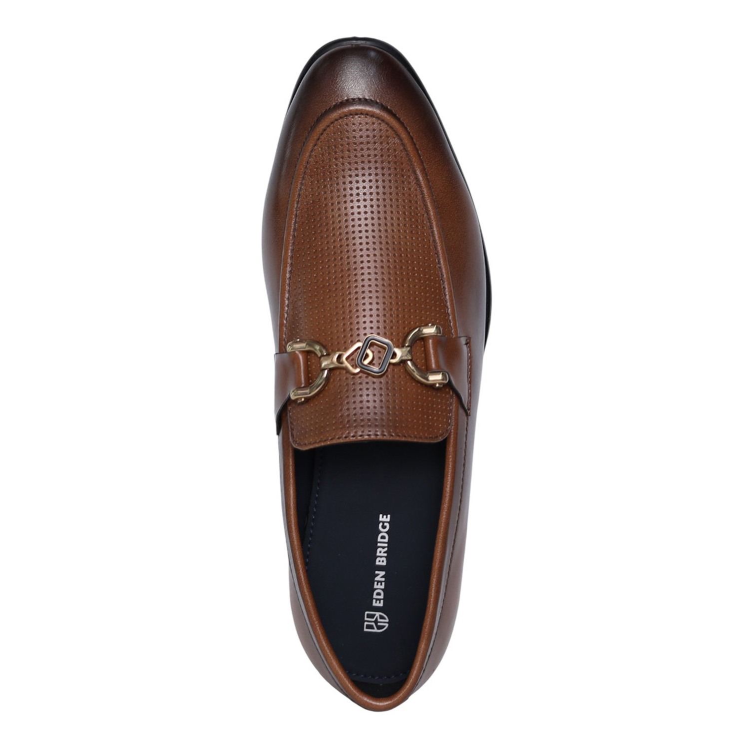 Men Tan Leather Horsebit Loafers with Perforated Vamp