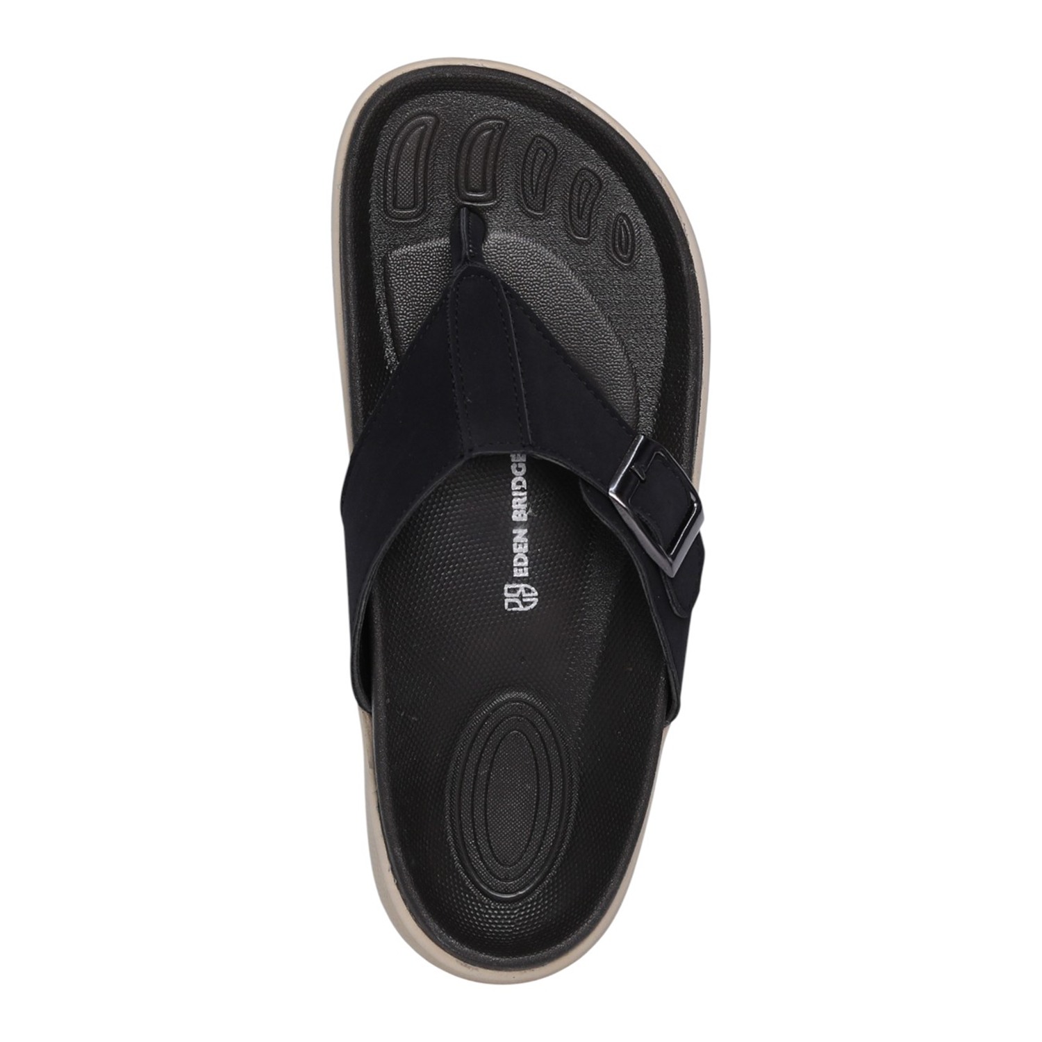 Men Black Comfort Thong Sandals with Buckle Strap
