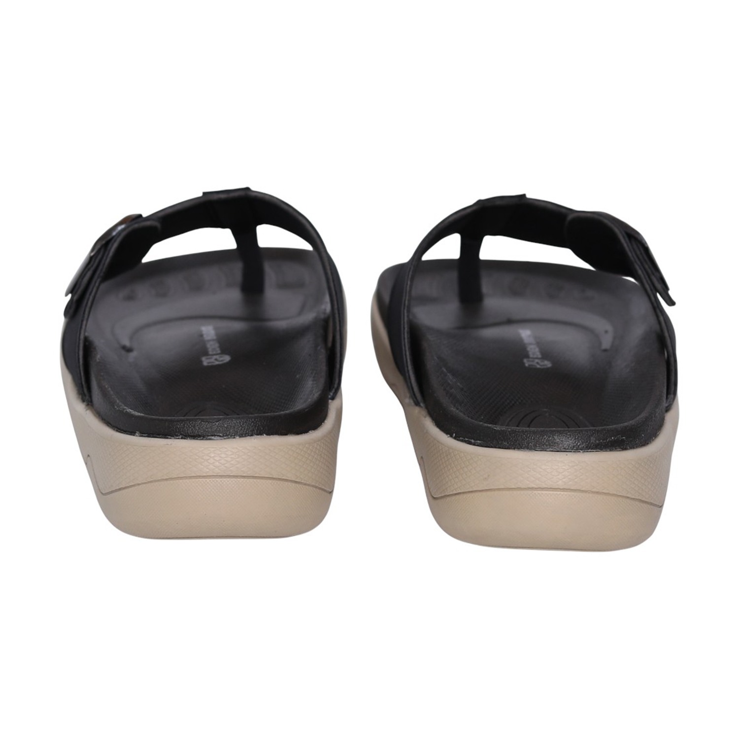 Men Black Comfort Thong Sandals with Buckle Strap