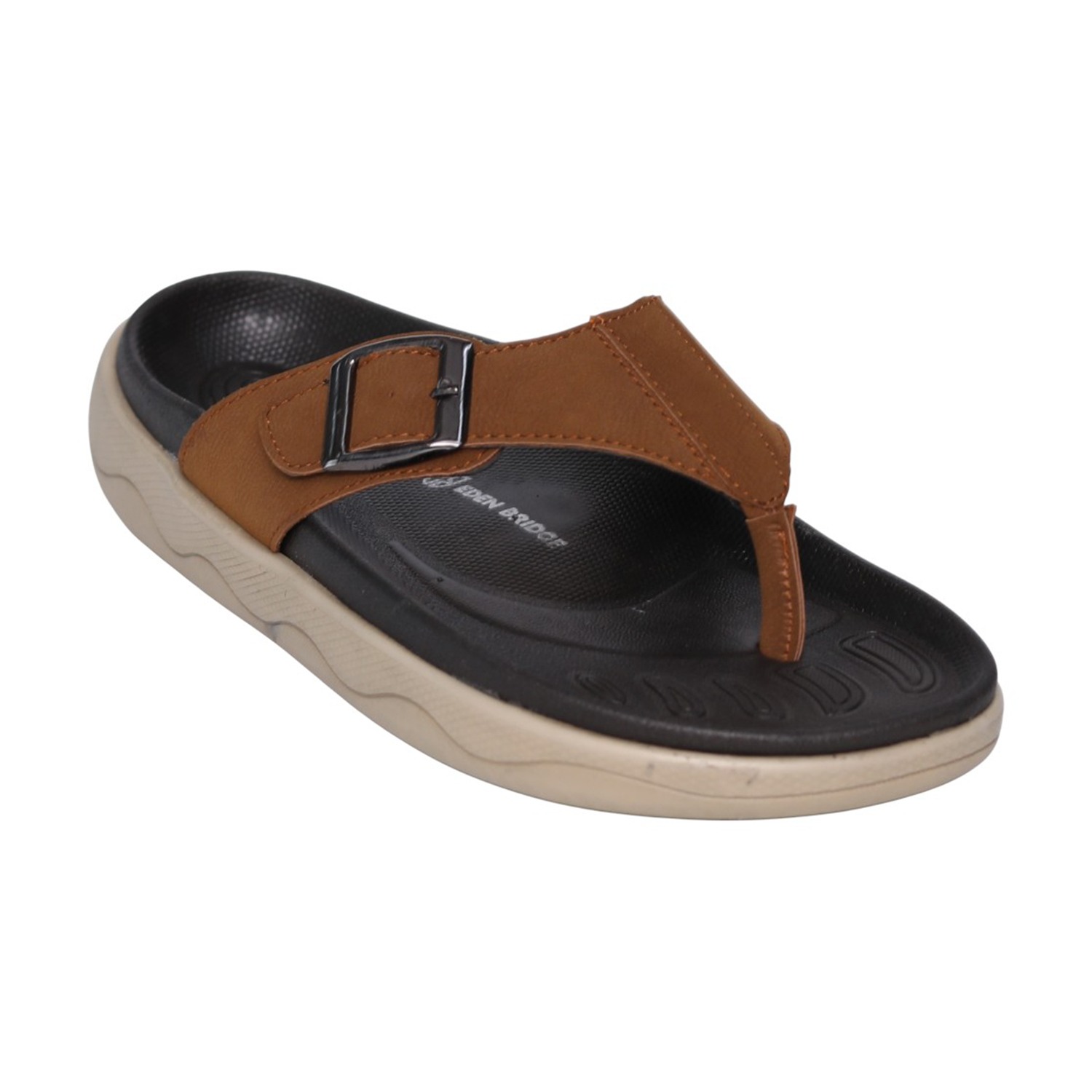 Men Tan Comfort Thong Sandals with Buckle Strap