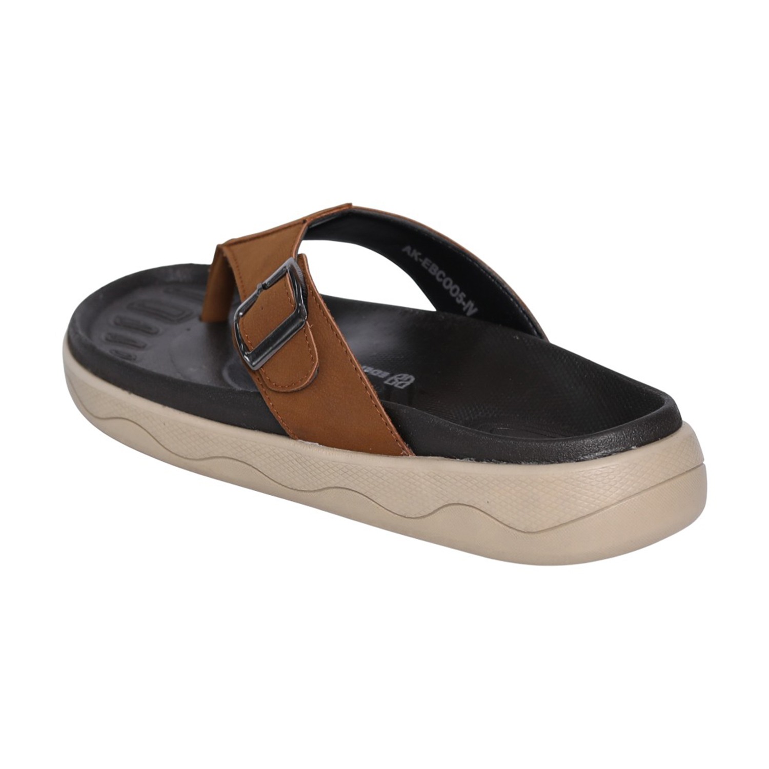 Men Tan Comfort Thong Sandals with Buckle Strap