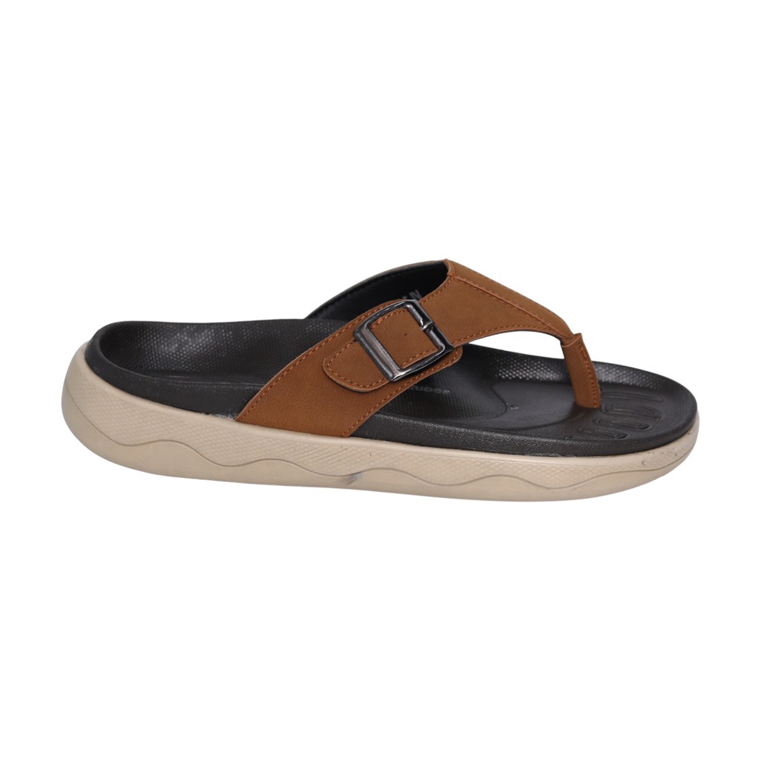 Men Tan Comfort Thong Sandals with Buckle Strap
